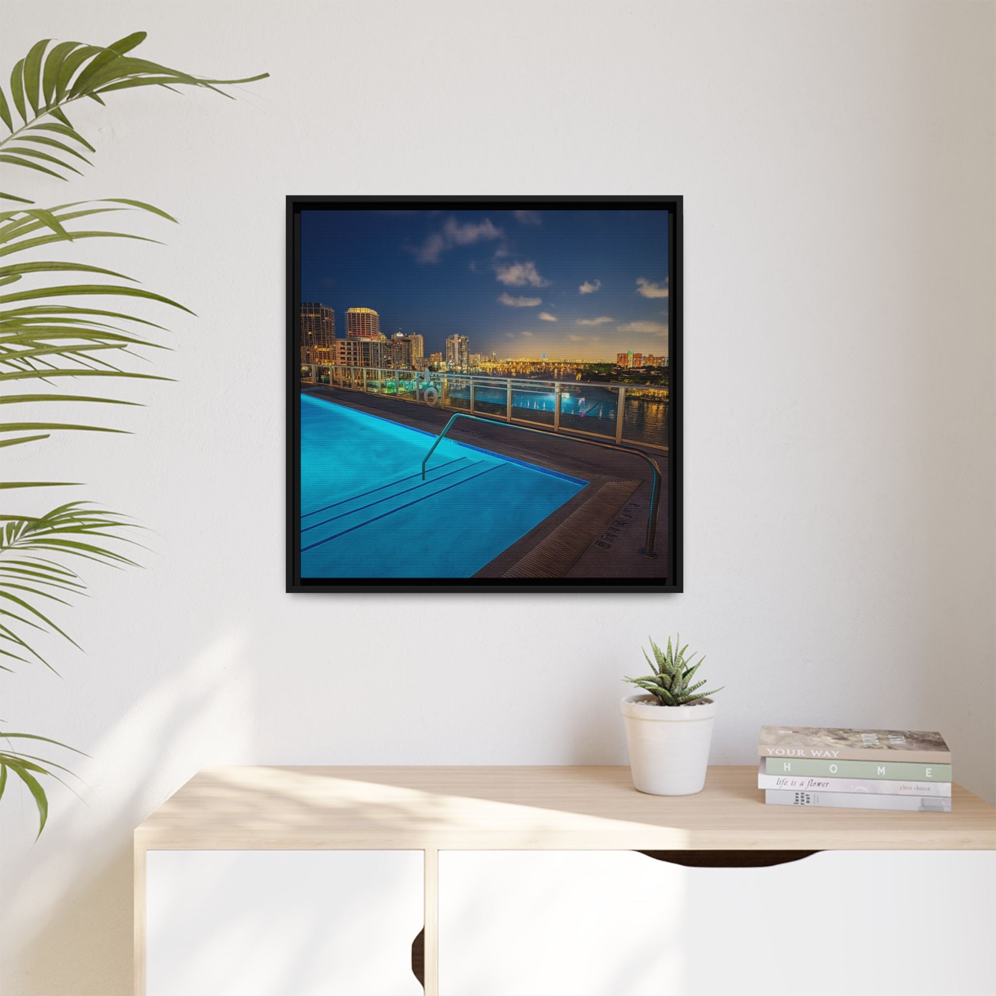"Skyline Reflections" – Framed Canvas Print