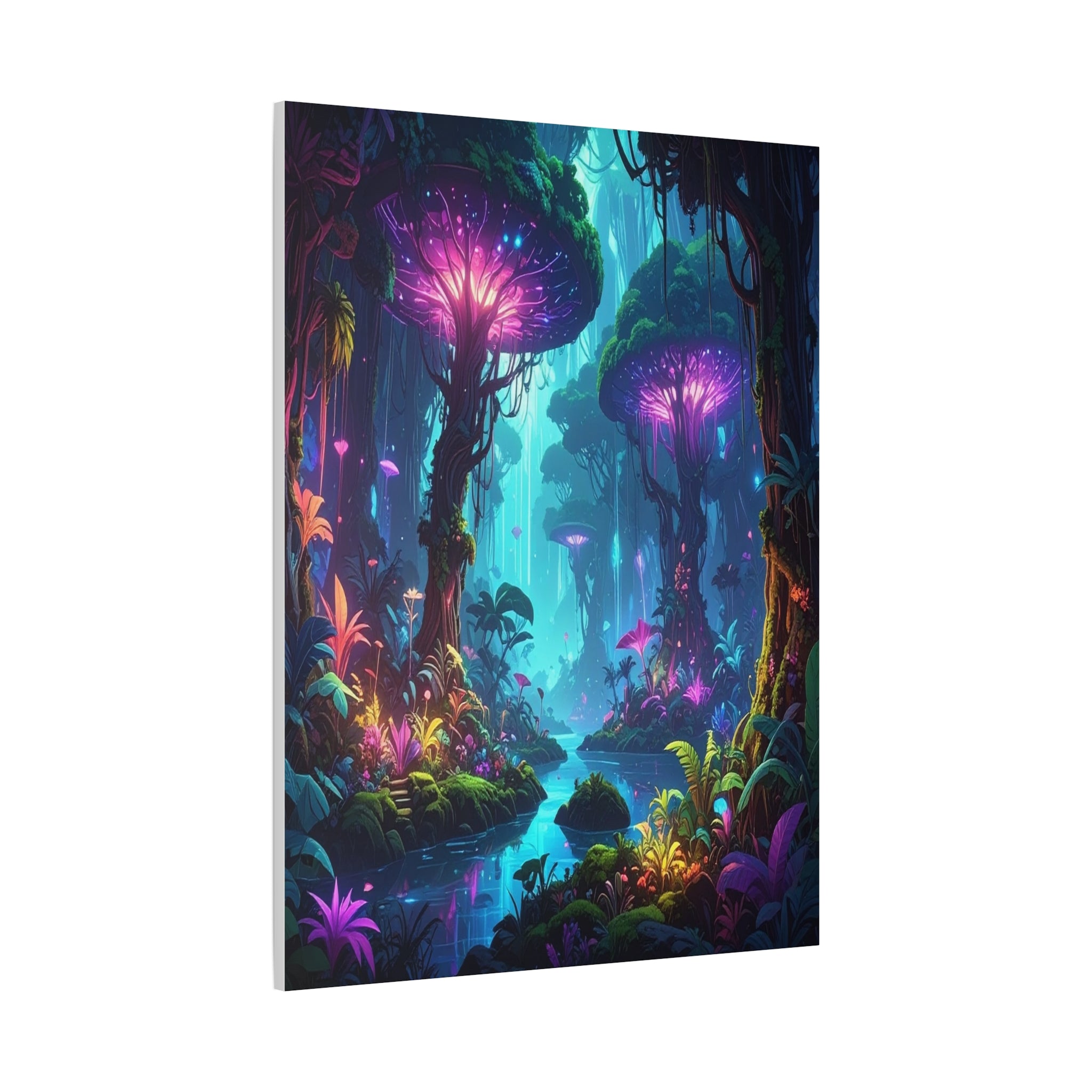 Luminescent Realms: Bioluminescent Forest Fantasy, Digital Art Dreamscape - L’Art Suprême Canvas