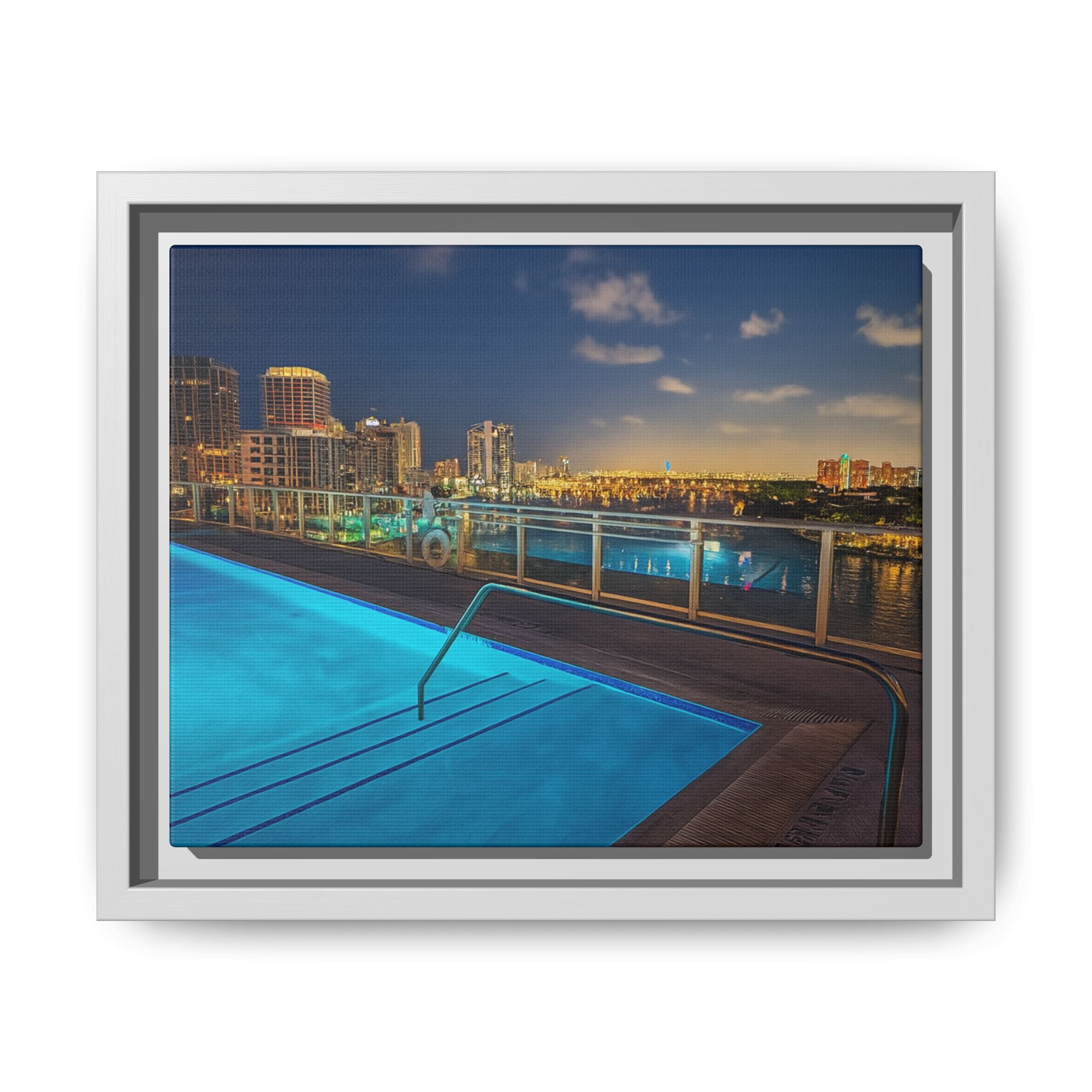"Skyline Reflections" – Framed Canvas Print