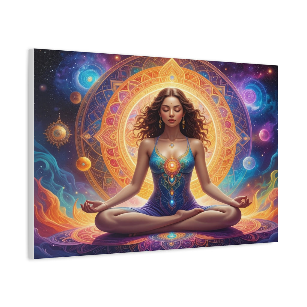 Cosmic Lotus Meditation: Spiritual Energy Mandala, Digital Celestial Art - L’Art Suprême Canvas