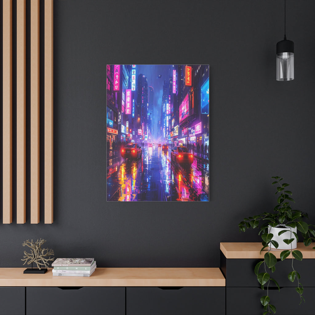 Neon Dystopia: Cyberpunk Metropolis, Urban Night Reflections - L’Art Suprême Canvas