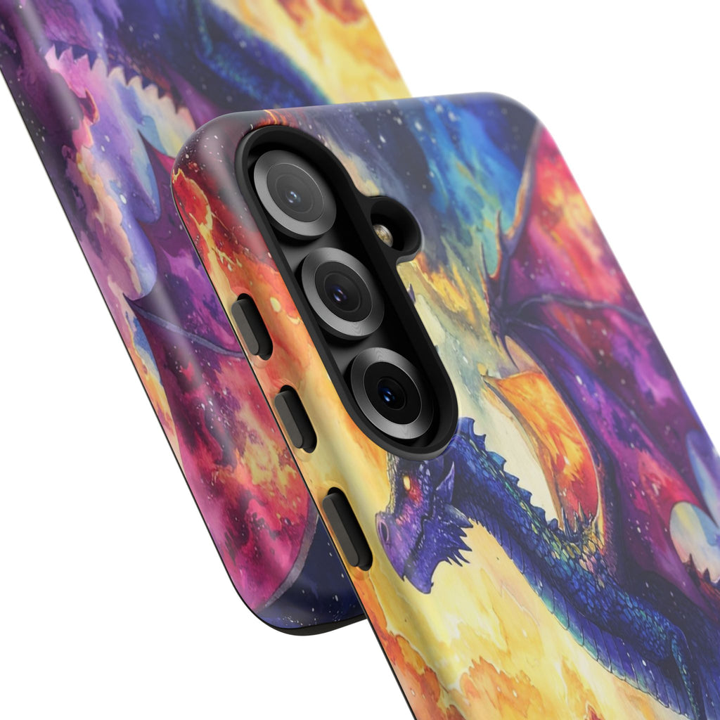 Celestial Dragons' Ascent: Watercolor Fantasy Artwork, Cosmic Nebula Landscape - L’Art Suprême Phone Case