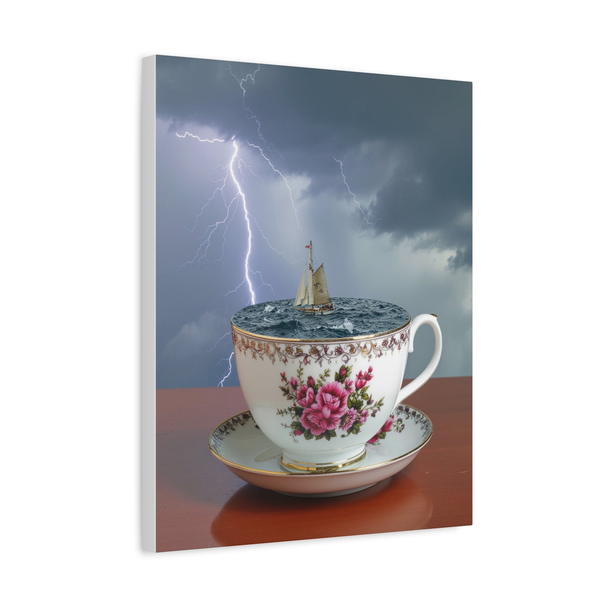 Tempest in a Teacup: Surreal Maritime Digital Art, Porcelain Seascape Narrative - L’Art Suprême Canvas