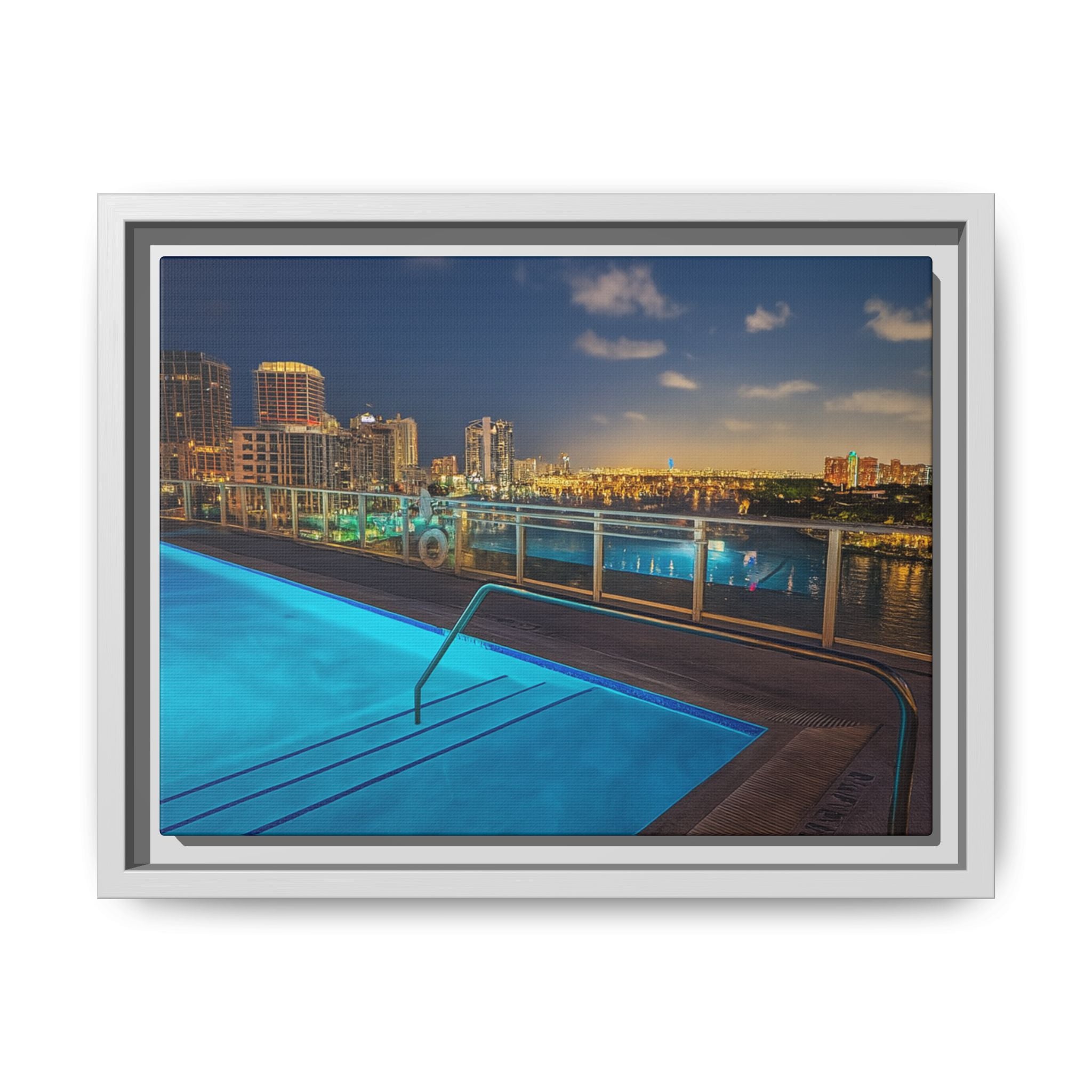 "Skyline Reflections" – Framed Canvas Print