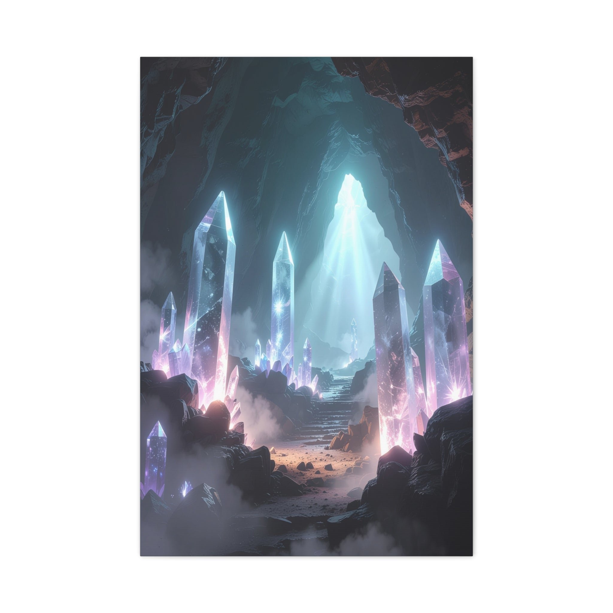 Crystal Reverie: Luminous Cavern Dreamscape, Ethereal Digital Fantasy Art - L’Art Suprême Canvas