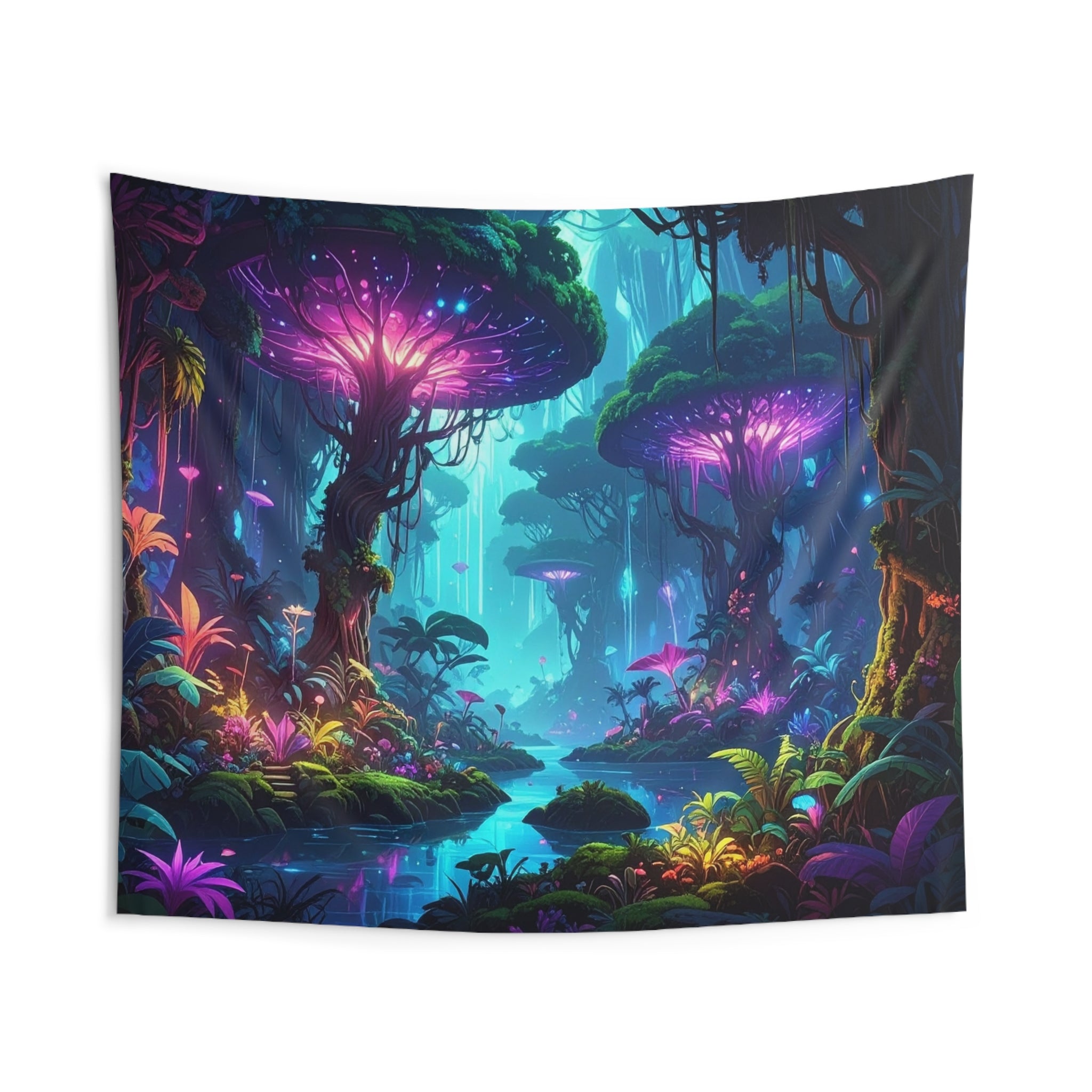 Bioluminescent Dreamscape: Enchanted Forest Realm, Surreal Digital Fantasy Art - L'Art Tapestry