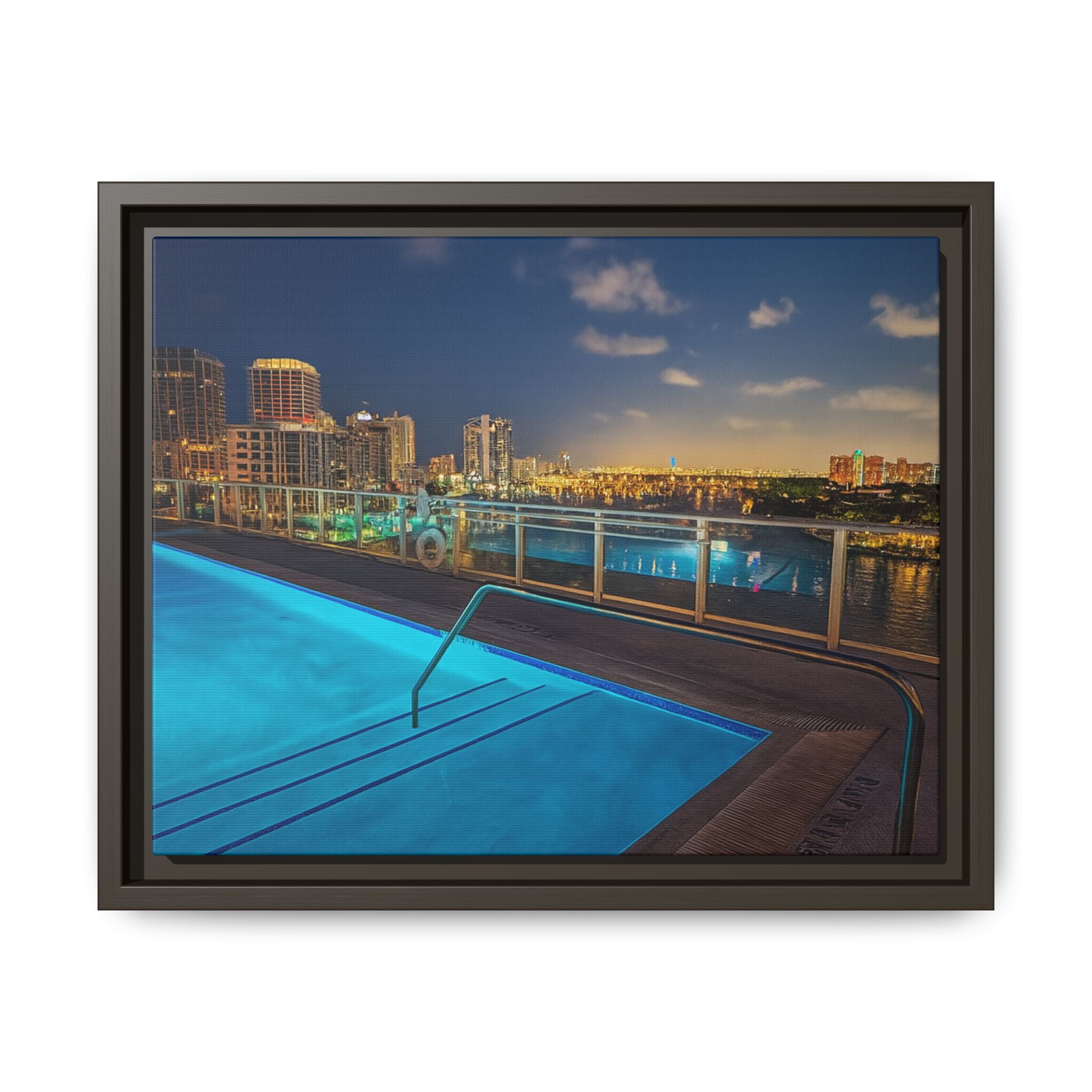 "Skyline Reflections" – Framed Canvas Print