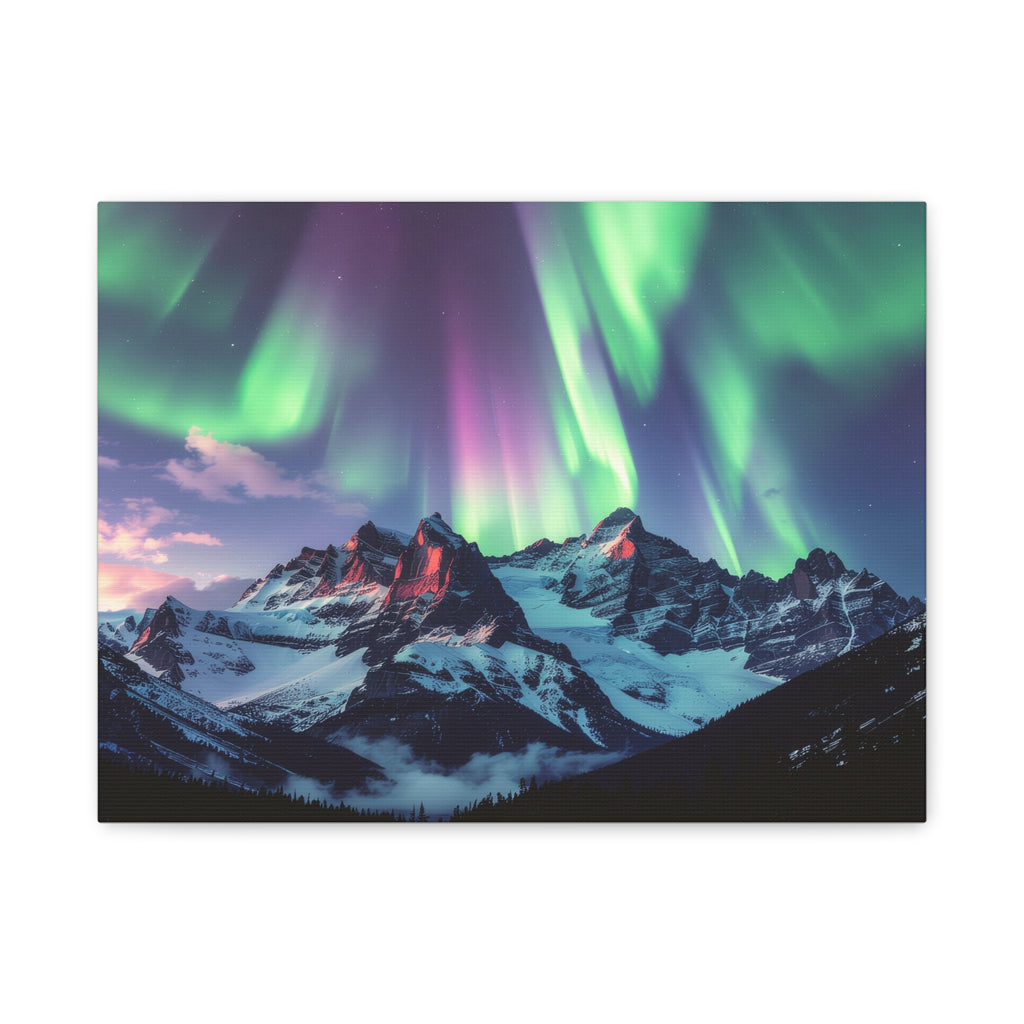 Celestial Symphony: Northern Lights Panorama, Alpine Aurora Wilderness - L’Art Suprême Canvas