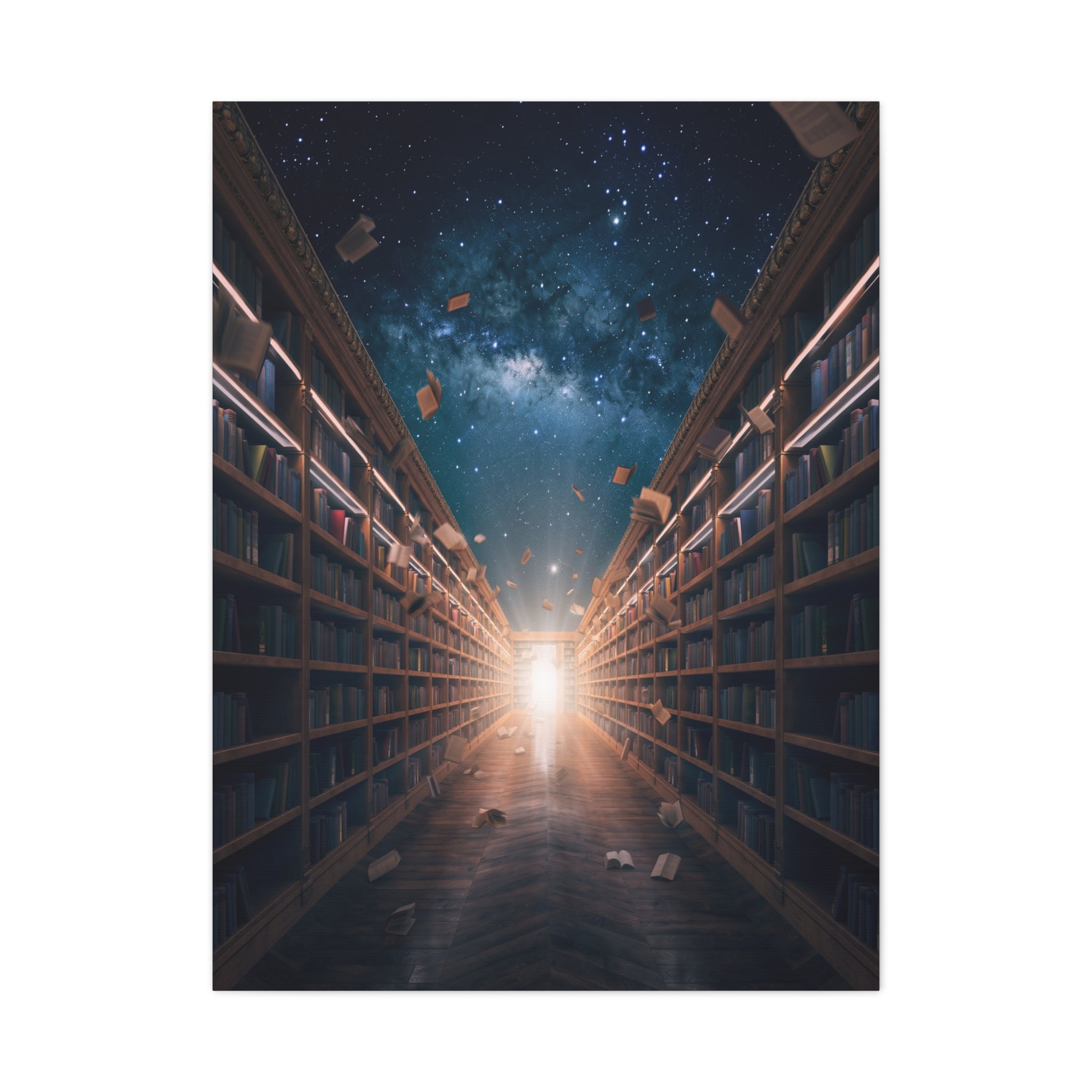 Celestial Library of Infinite Knowledge: Dreamscape Corridor, Cosmic Bibliophile's Journey - L’Art Suprême Canvas