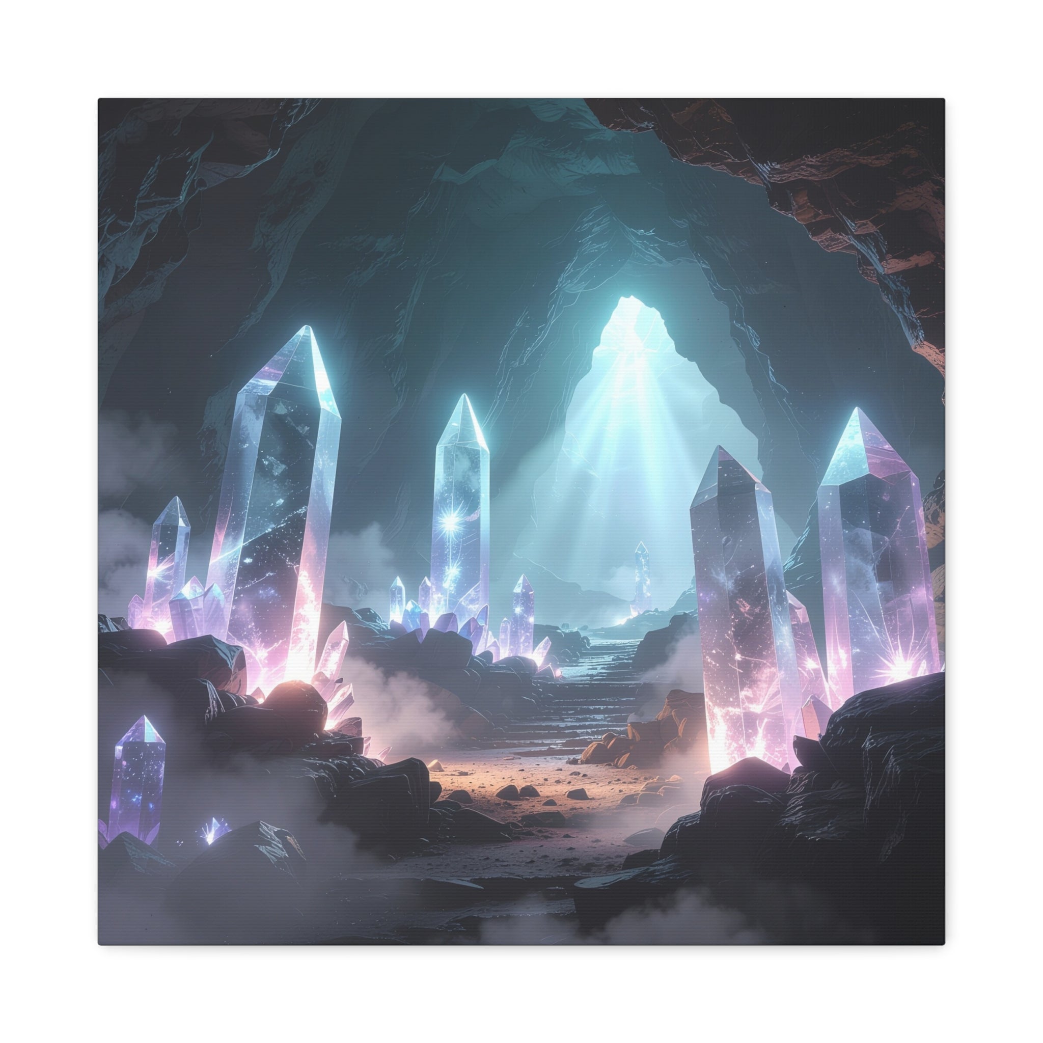 Crystal Reverie: Luminous Cavern Dreamscape, Ethereal Digital Fantasy Art - L’Art Suprême Canvas