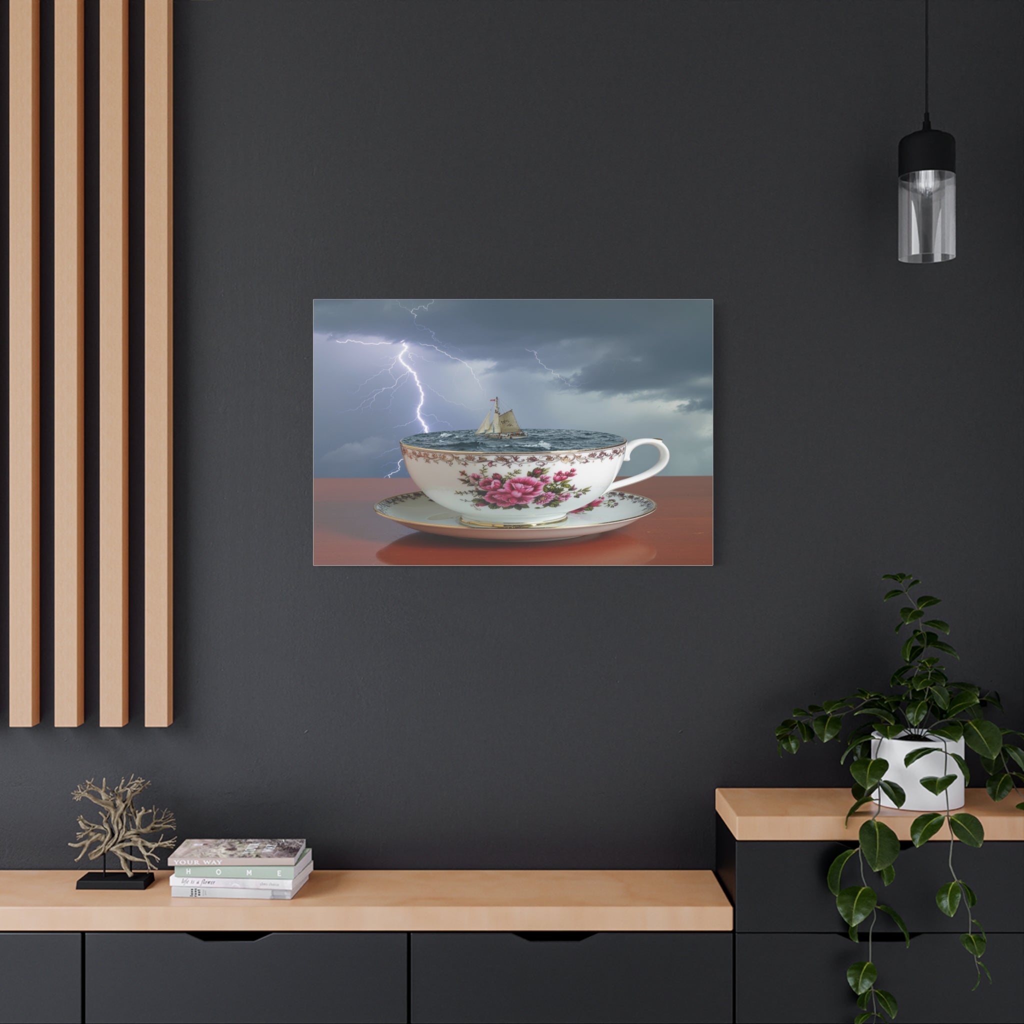 Tempest in a Teacup: Surreal Maritime Digital Art, Porcelain Seascape Narrative - L’Art Suprême Canvas