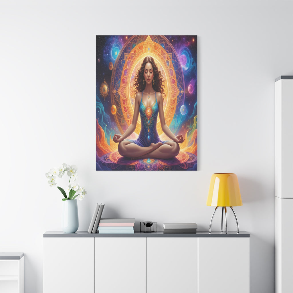 Cosmic Lotus Meditation: Spiritual Energy Mandala, Digital Celestial Art - L’Art Suprême Canvas