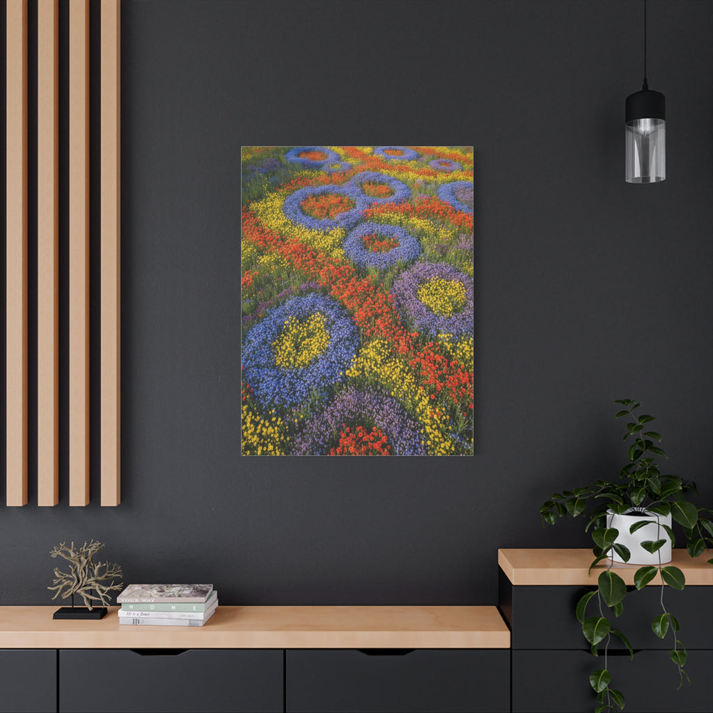 Geometric Garden: Kaleidoscopic Floral Landscape, Vibrant Botanical Patterns - L’Art Suprême Canvas