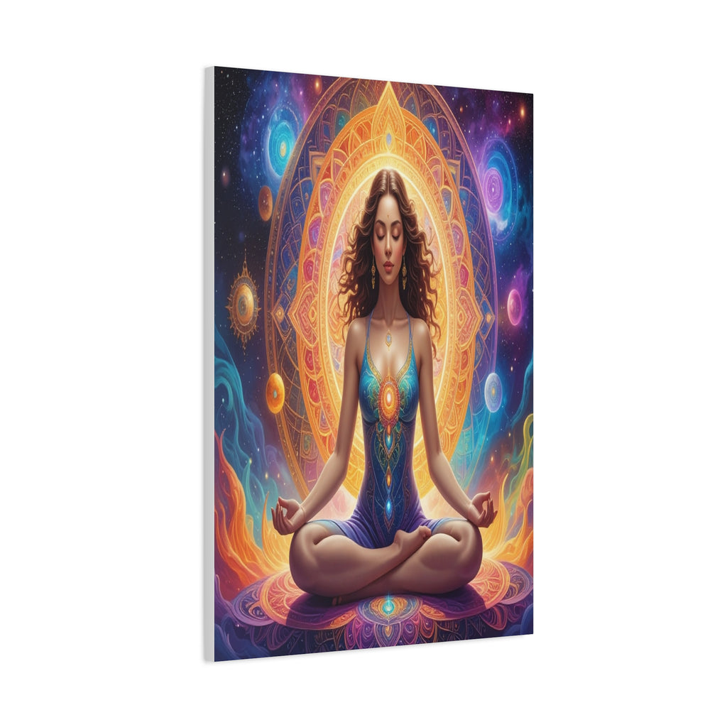 Cosmic Lotus Meditation: Spiritual Energy Mandala, Digital Celestial Art - L’Art Suprême Canvas