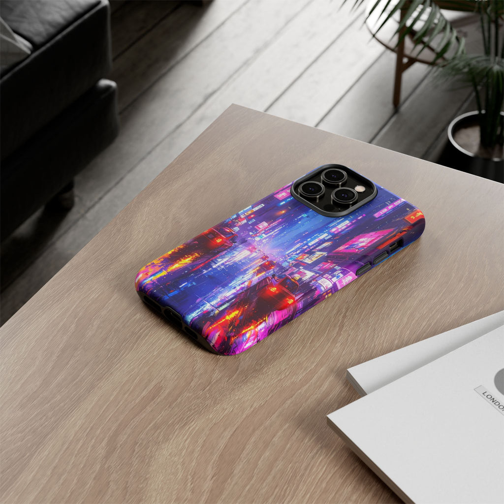 Neon Dystopia: Cyberpunk Metropolis, Urban Night Reflections - L’Art Suprême Phone Case