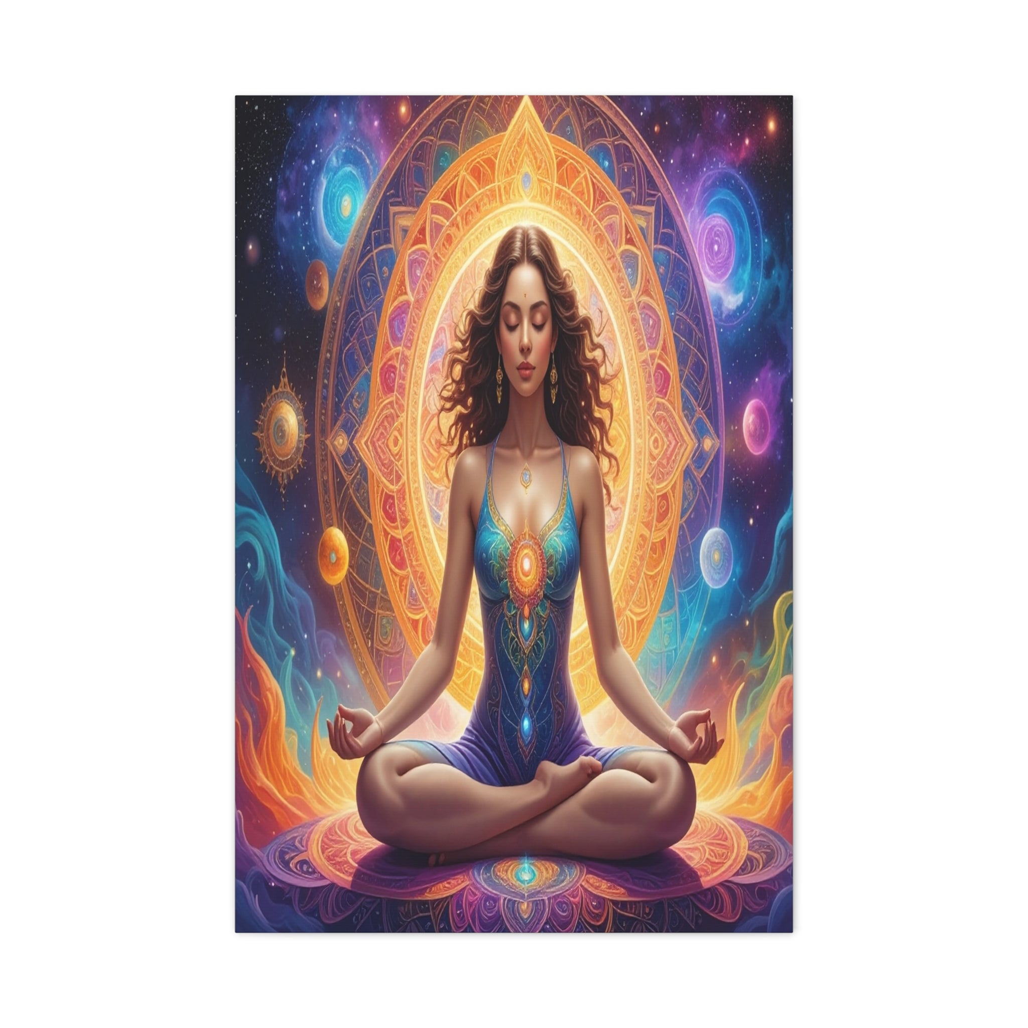 Cosmic Lotus Meditation: Spiritual Energy Mandala, Digital Celestial Art - L’Art Suprême Canvas