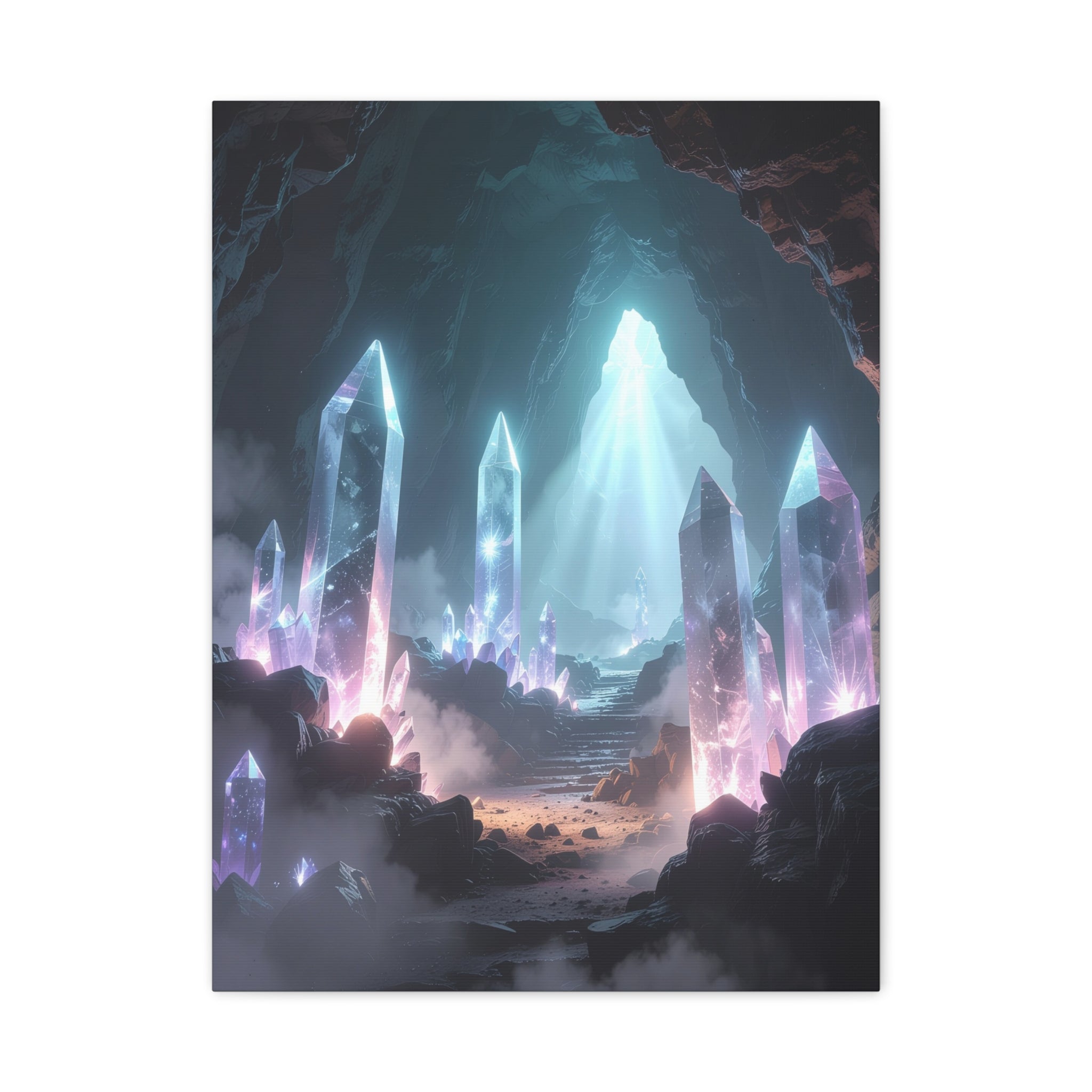 Crystal Reverie: Luminous Cavern Dreamscape, Ethereal Digital Fantasy Art - L’Art Suprême Canvas