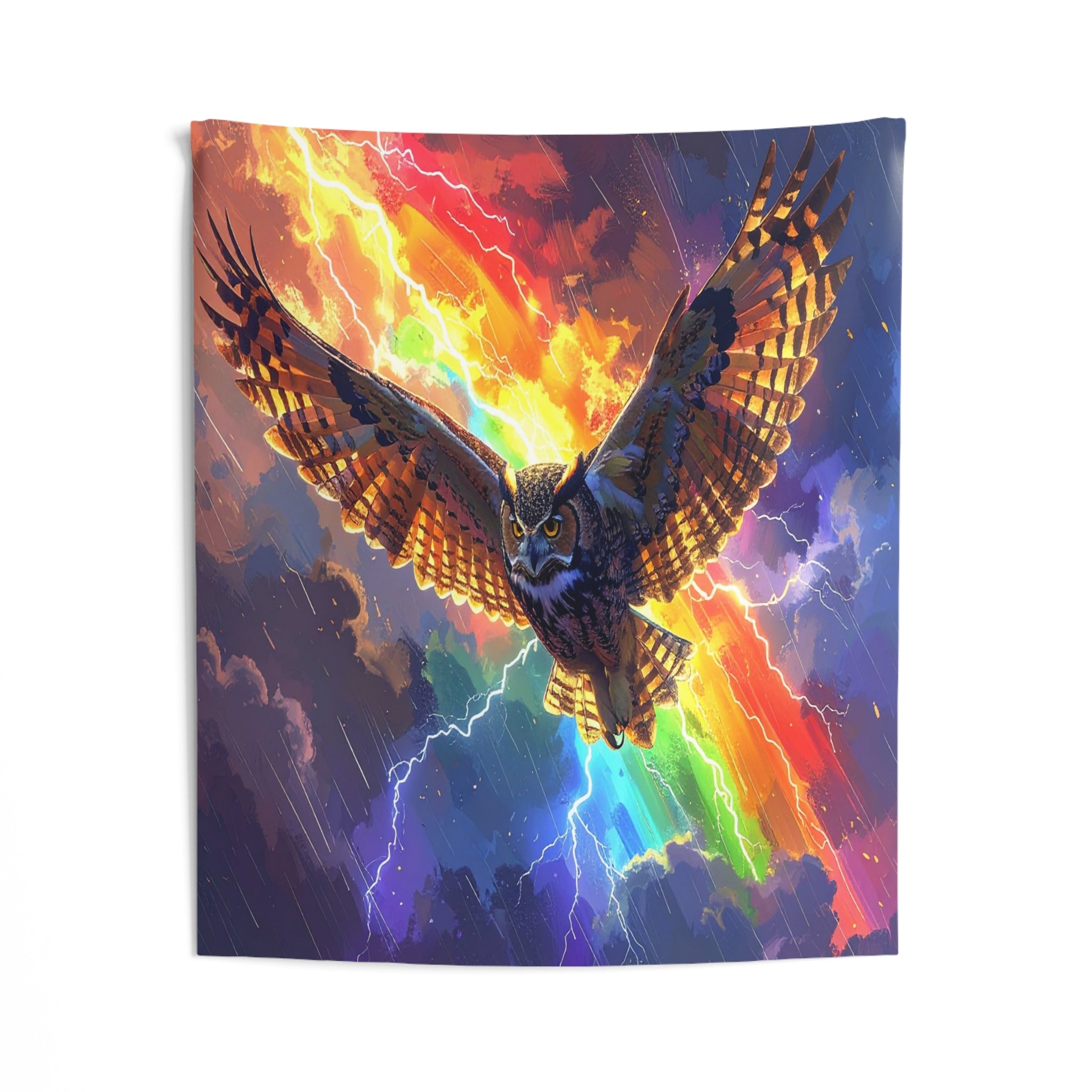 Lightning Owl: Mythical Flight, Digital Fantasy Artwork - L'Art Tapestry