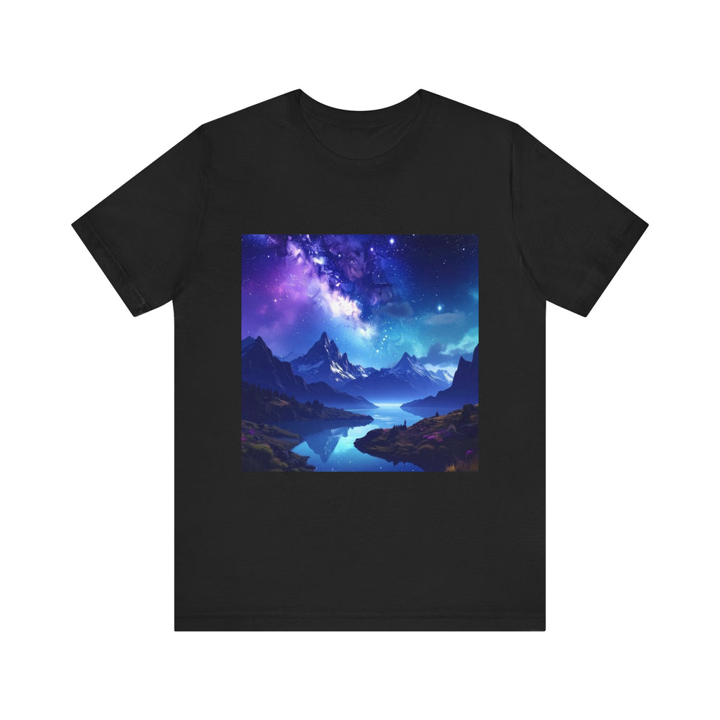 Cosmic Reflections: Celestial Mountain Landscape, Milky Way Digital Art - Luxe Art Tee