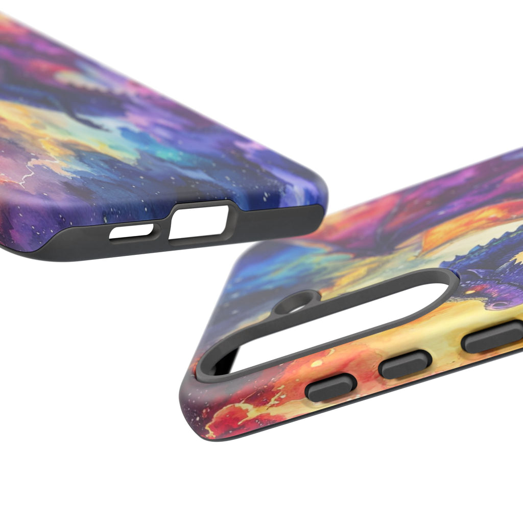 Celestial Dragons' Ascent: Watercolor Fantasy Artwork, Cosmic Nebula Landscape - L’Art Suprême Phone Case