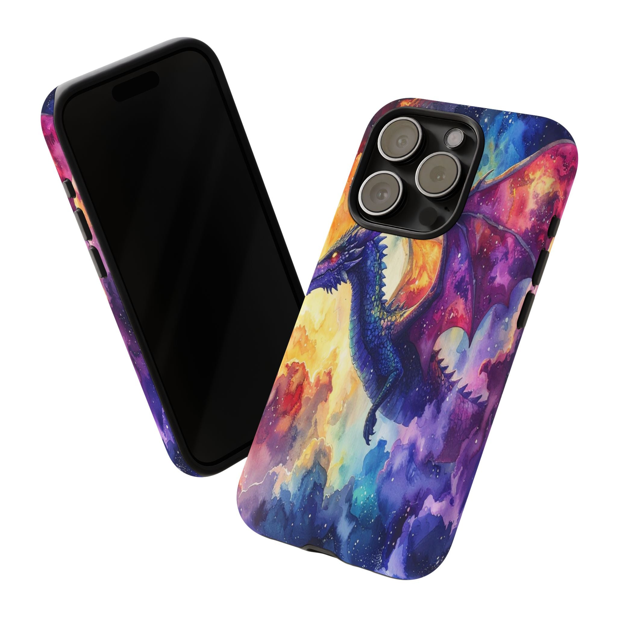 Celestial Dragons' Ascent: Watercolor Fantasy Artwork, Cosmic Nebula Landscape - L’Art Suprême Phone Case