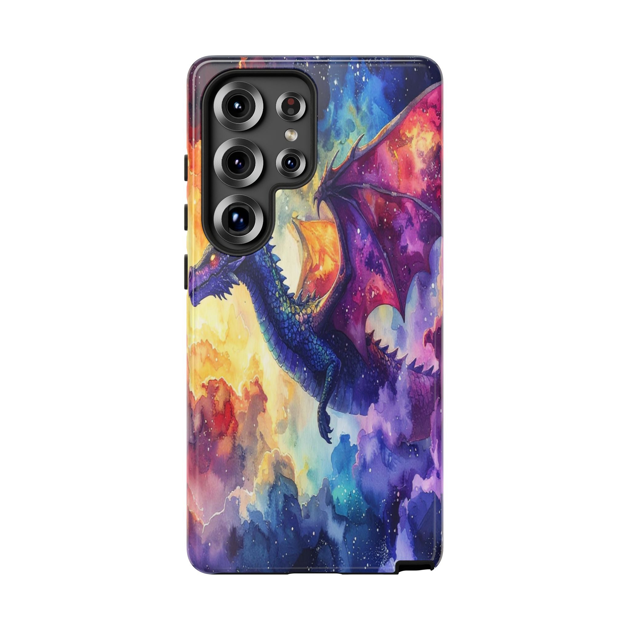 Celestial Dragons' Ascent: Watercolor Fantasy Artwork, Cosmic Nebula Landscape - L’Art Suprême Phone Case