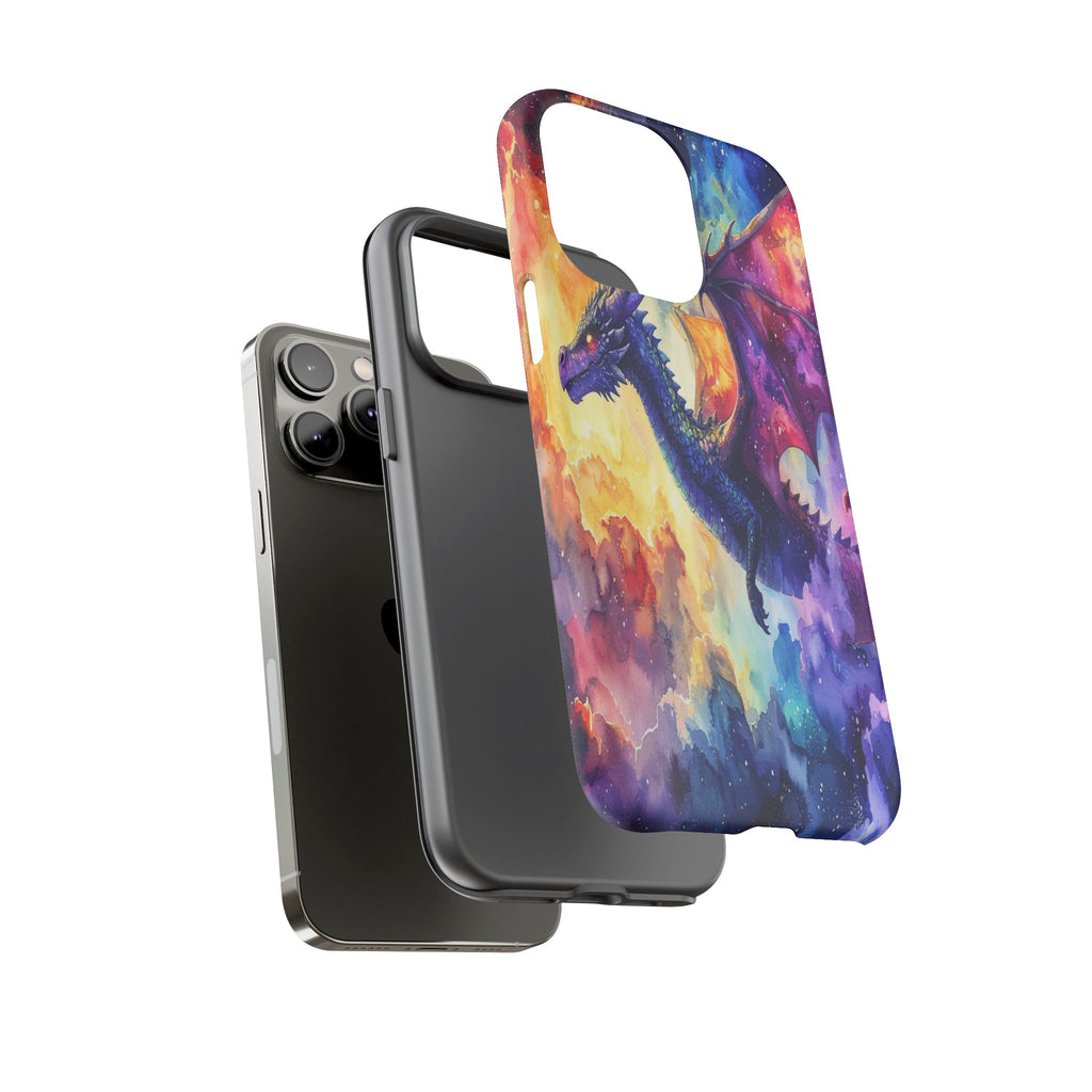 Celestial Dragons' Ascent: Watercolor Fantasy Artwork, Cosmic Nebula Landscape - L’Art Suprême Phone Case