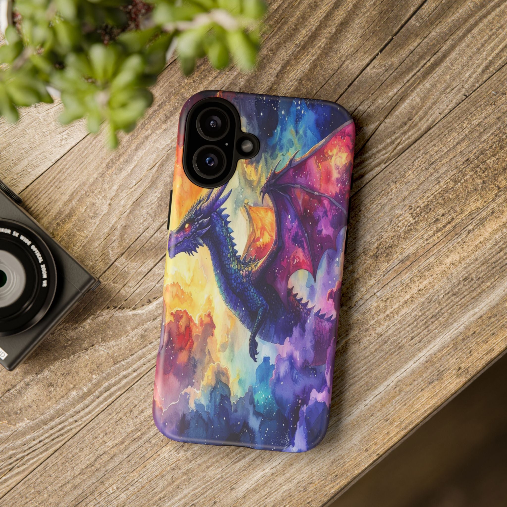Celestial Dragons' Ascent: Watercolor Fantasy Artwork, Cosmic Nebula Landscape - L’Art Suprême Phone Case