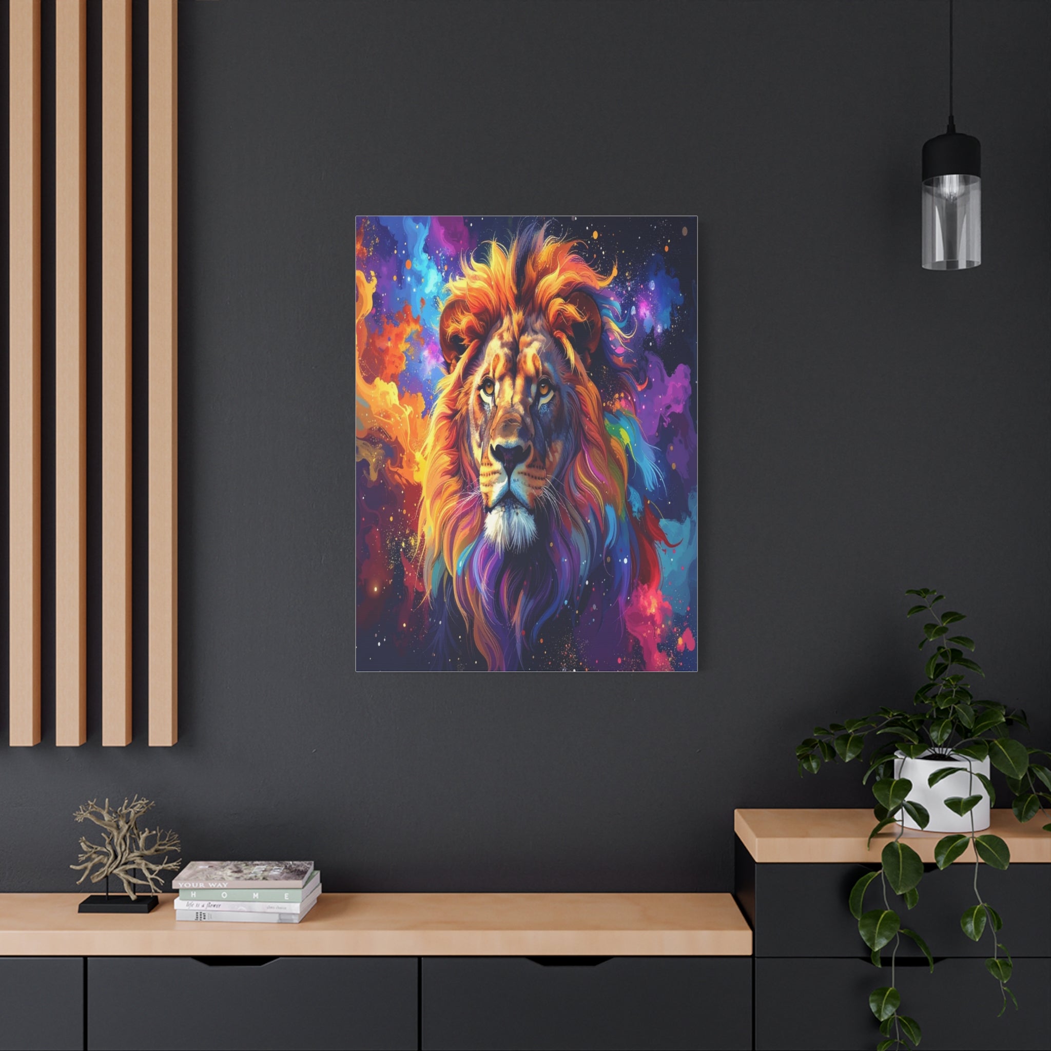Cosmic Mane: Celestial Lion Portrait, Digital Cosmic Artwork - L’Art Suprême Canvas