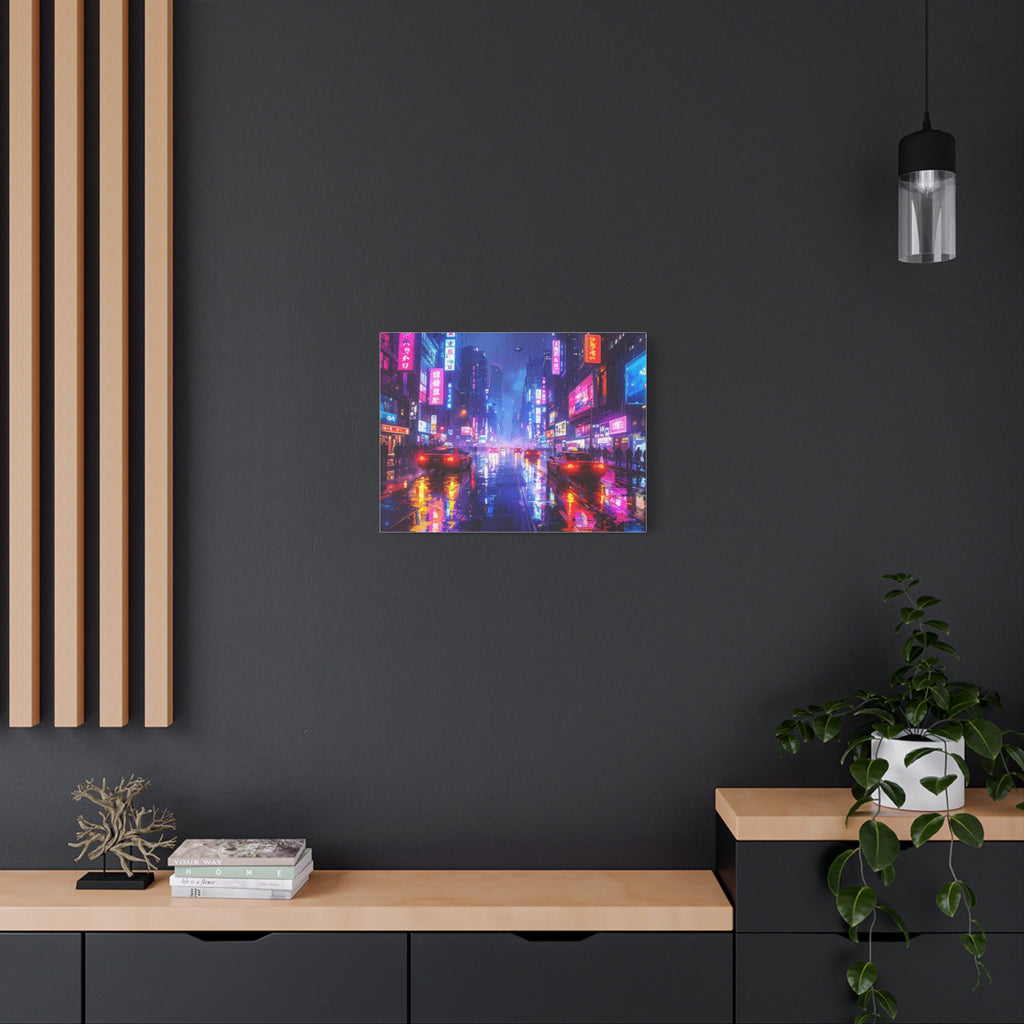 Neon Dystopia: Cyberpunk Metropolis, Urban Night Reflections - L’Art Suprême Canvas