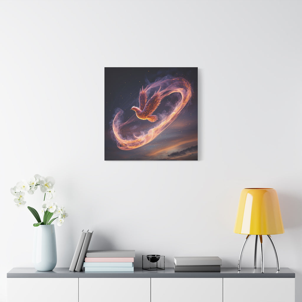 Phoenix of Rebirth: Mythical Fire Bird Digital Painting, Fantasy Flame Creature Artwork - L’Art Suprême Canvas
