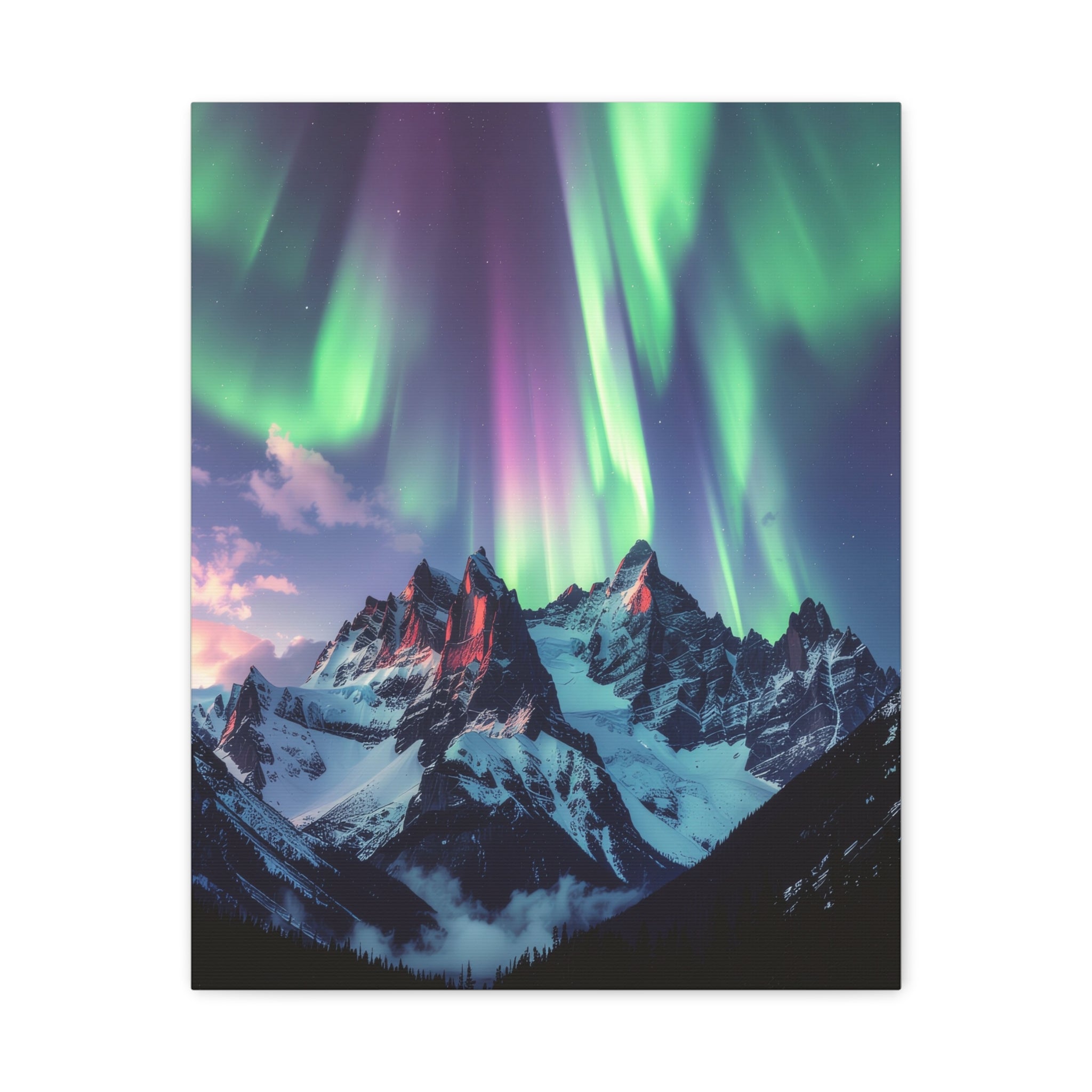 Celestial Symphony: Northern Lights Panorama, Alpine Aurora Wilderness - L’Art Suprême Canvas