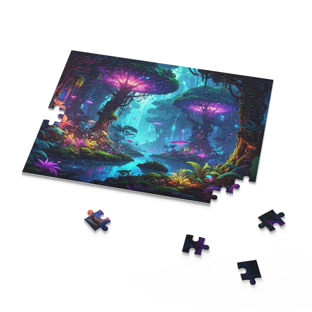 Luminescent Realms: Bioluminescent Forest Dreamscape, Sci-Fi Fantasy Digital Art -  L'Art Puzzle