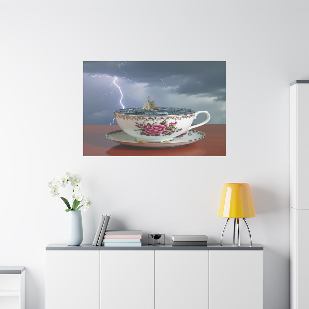 Tempest in a Teacup: Surreal Maritime Digital Art, Porcelain Seascape Narrative - L’Art Suprême Canvas