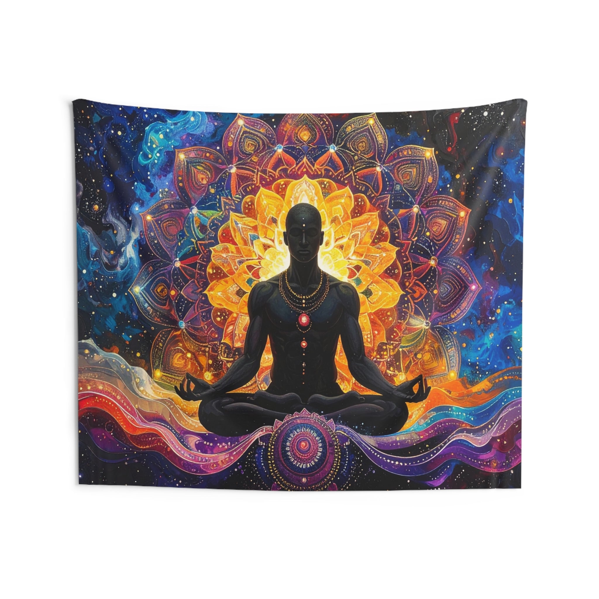 Cosmic Awakening: Meditative Mandala, Spiritual Quantum Visualization - L'Art Tapestry