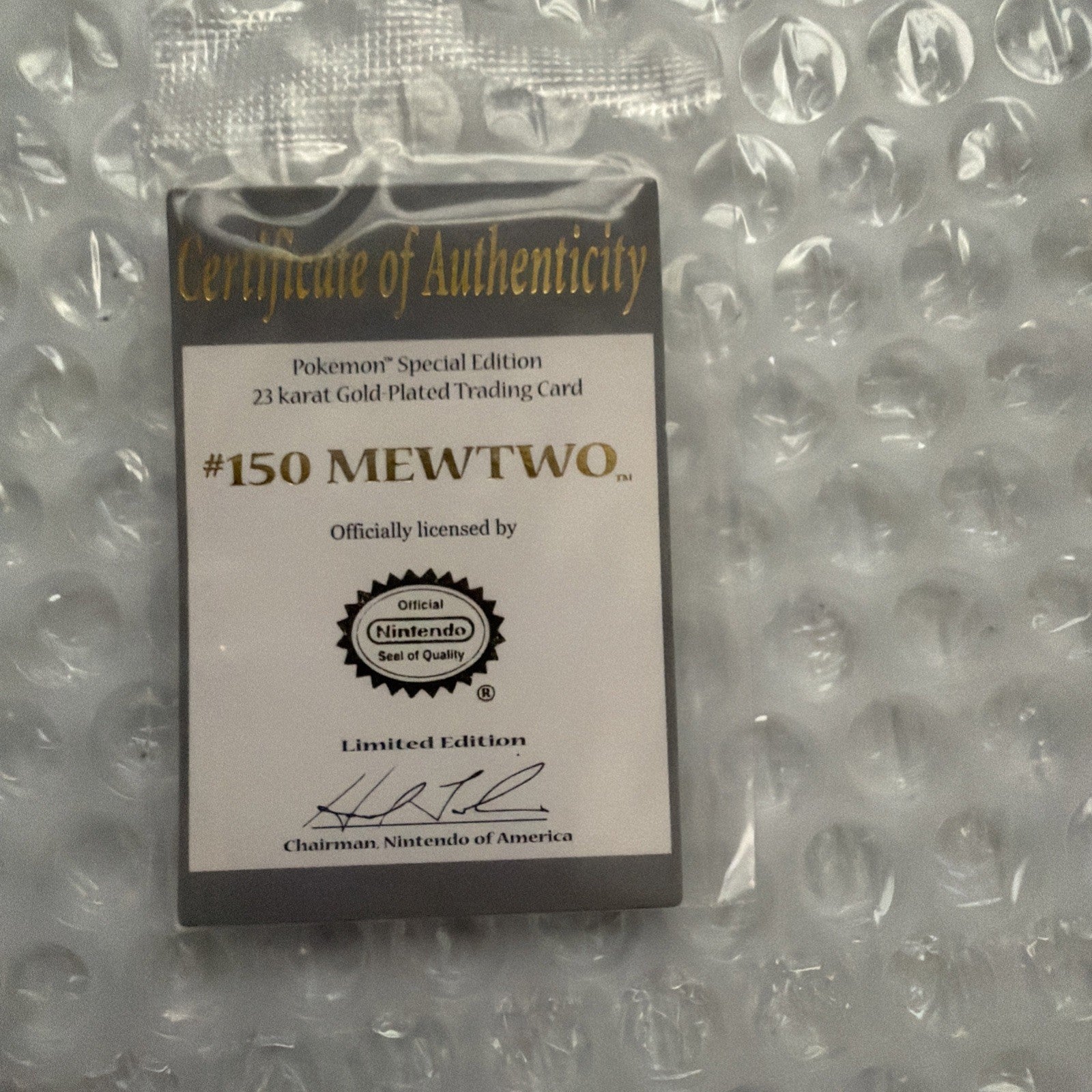 Pokemon Burger King 23k Gold Plated Trading Card Mewtwo Blue Box