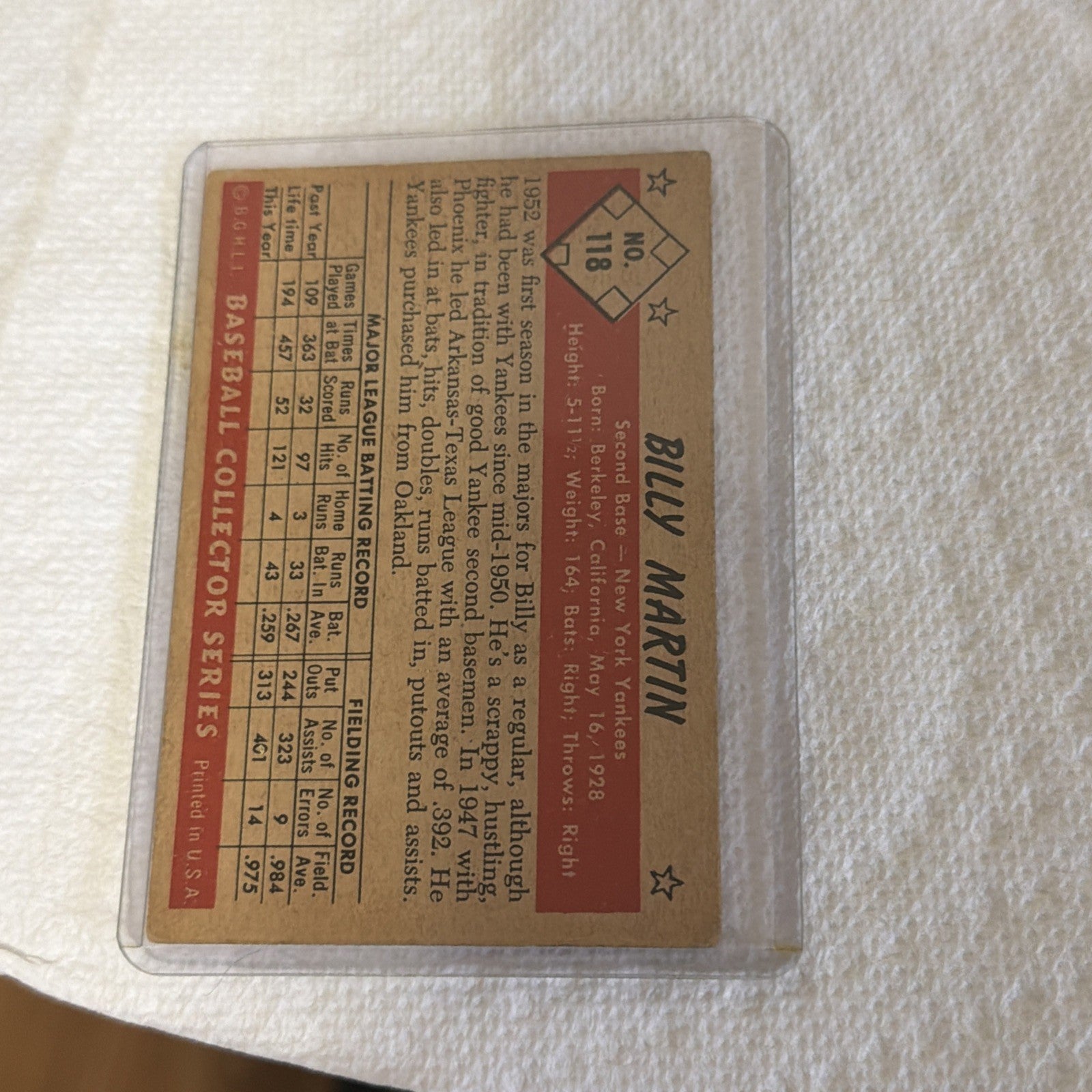 1953 Bowman Color - Billy Martin #118 - Crease In Middle