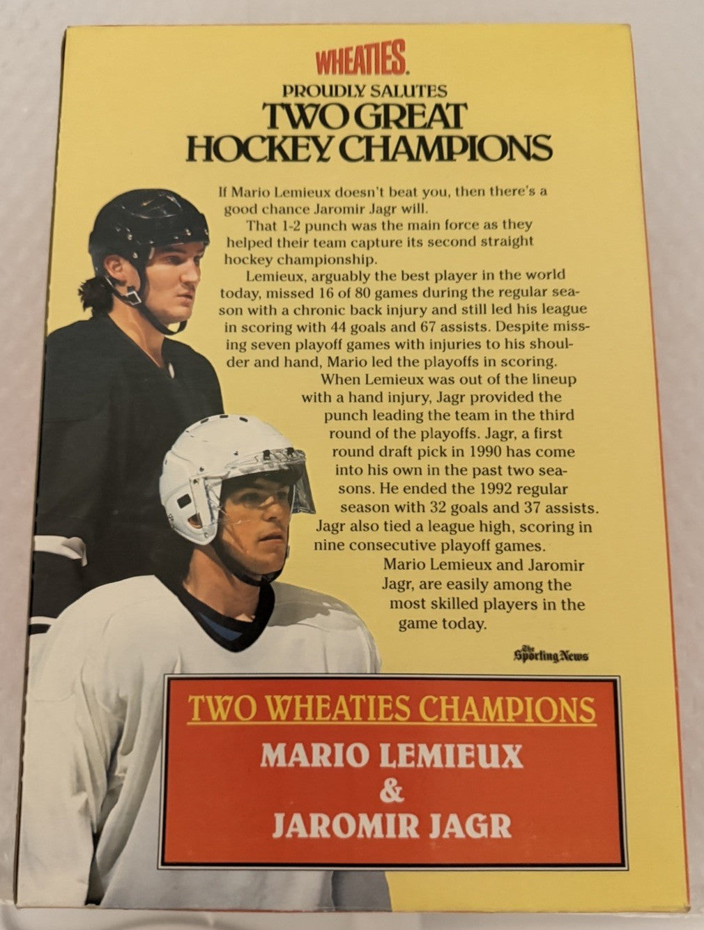 Wheaties Salutes Two Great Hockey Champions - Jaromir Jagr  Mario Lemieux - 1993