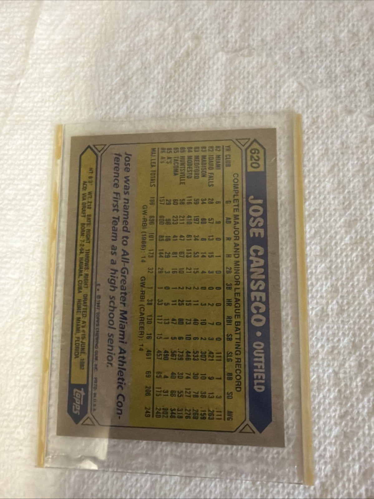 1987 Topps - Jose Canseco #620