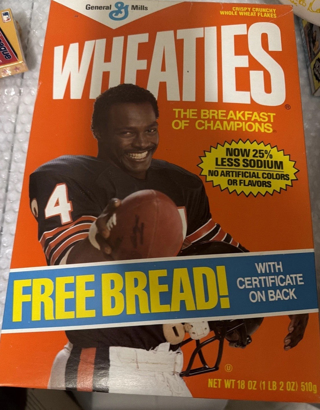 Vintage 1988 Walter Payton Chicago Bears Wheaties Empty Cereal Box