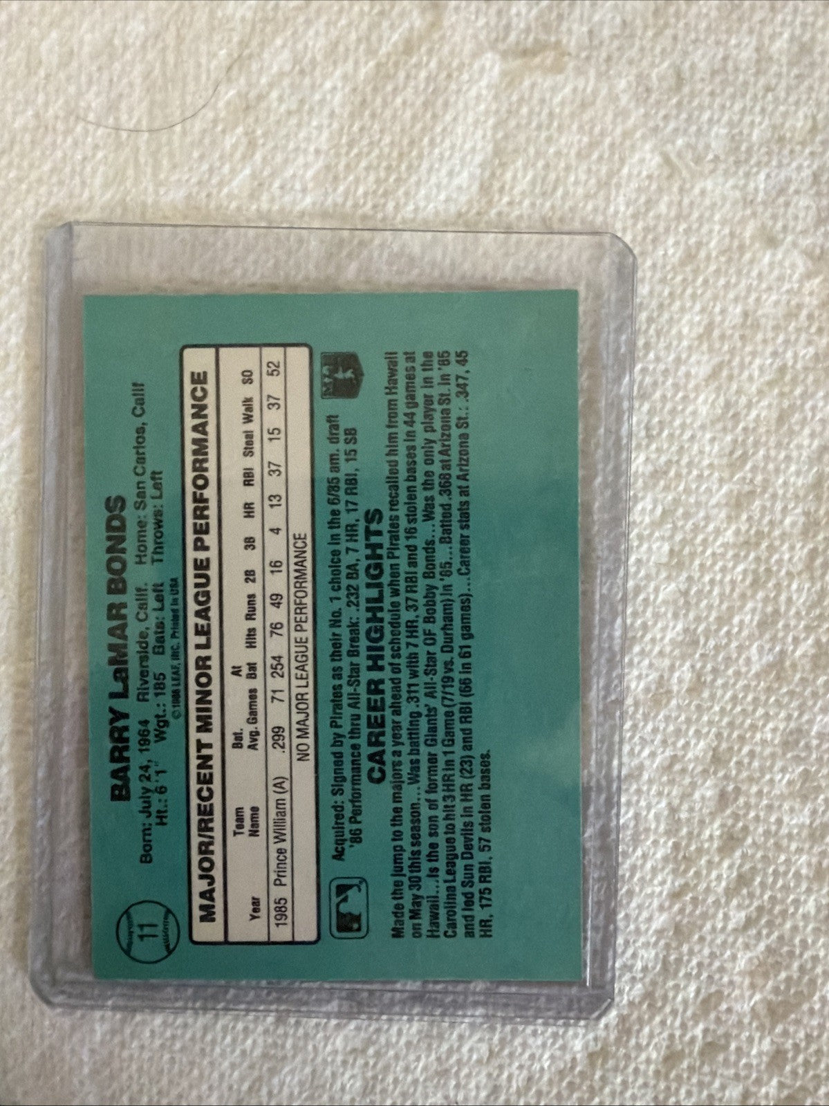 1986 Donruss The Rookies - Barry Bonds #11 (RC) NM