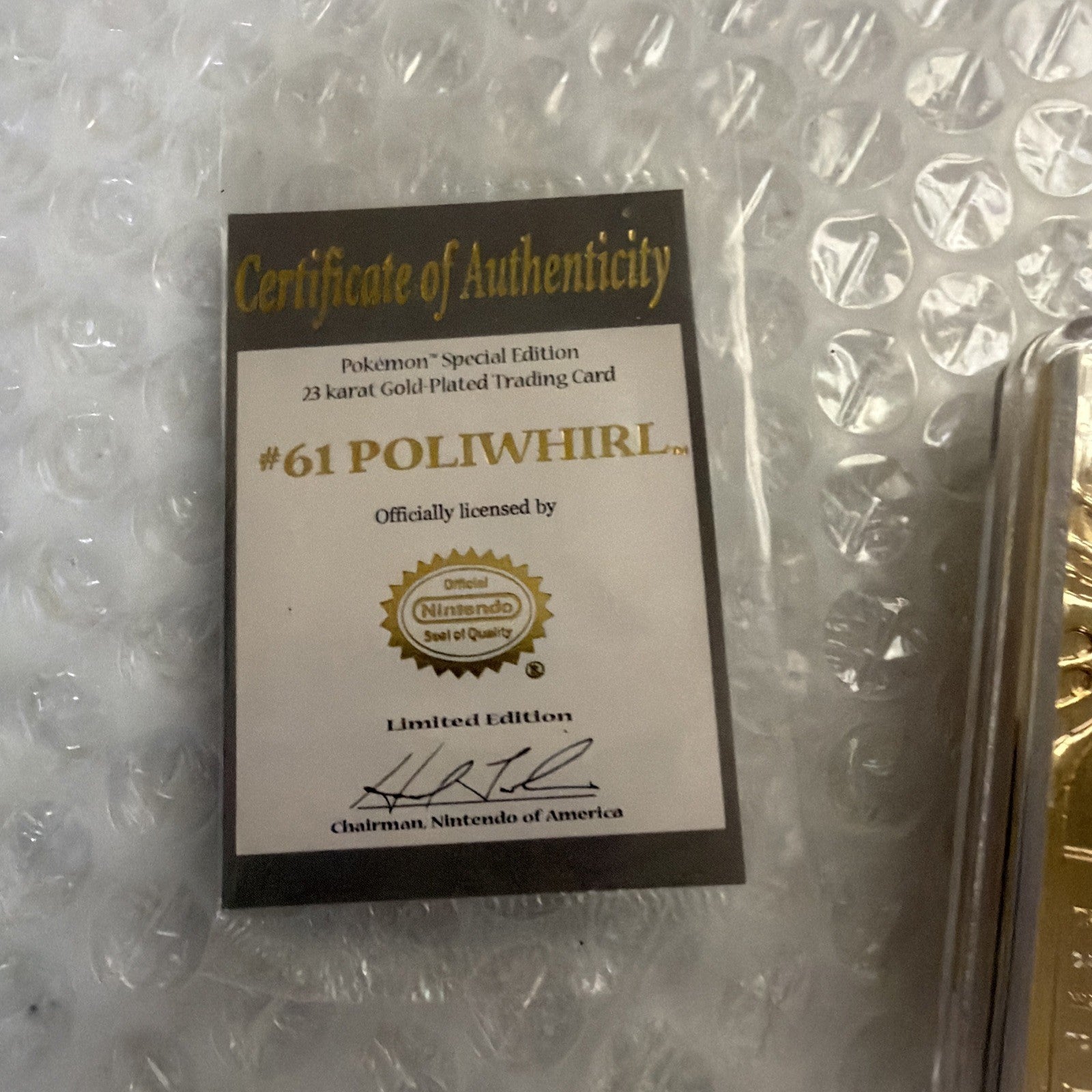 Pokemon Limited Edition 23k Gold Plated Trading Card & Pokeball Poliwhirl 1999