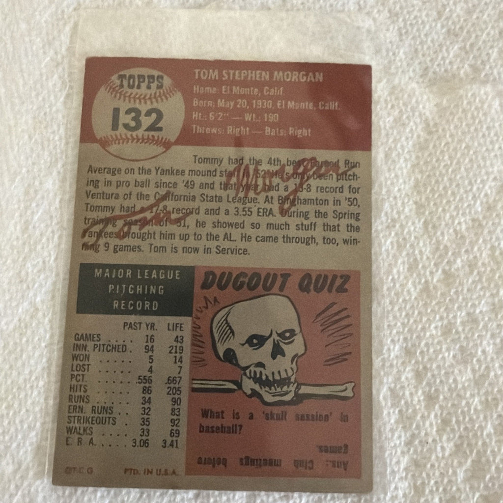 1953 Topps - Tom Morgan #132 Bio Information is Black