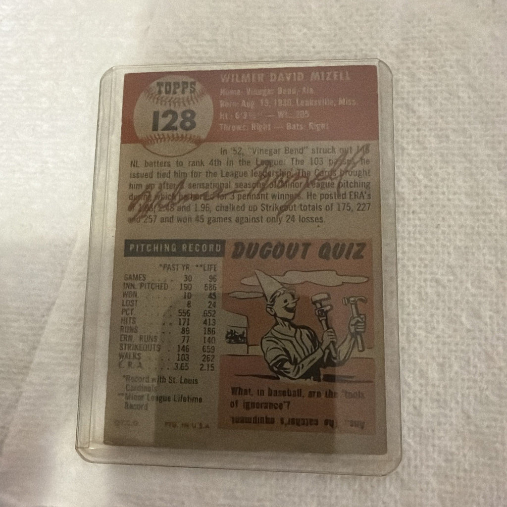 1953 Topps - Wilmer Mizell #128 Bio Information is Black