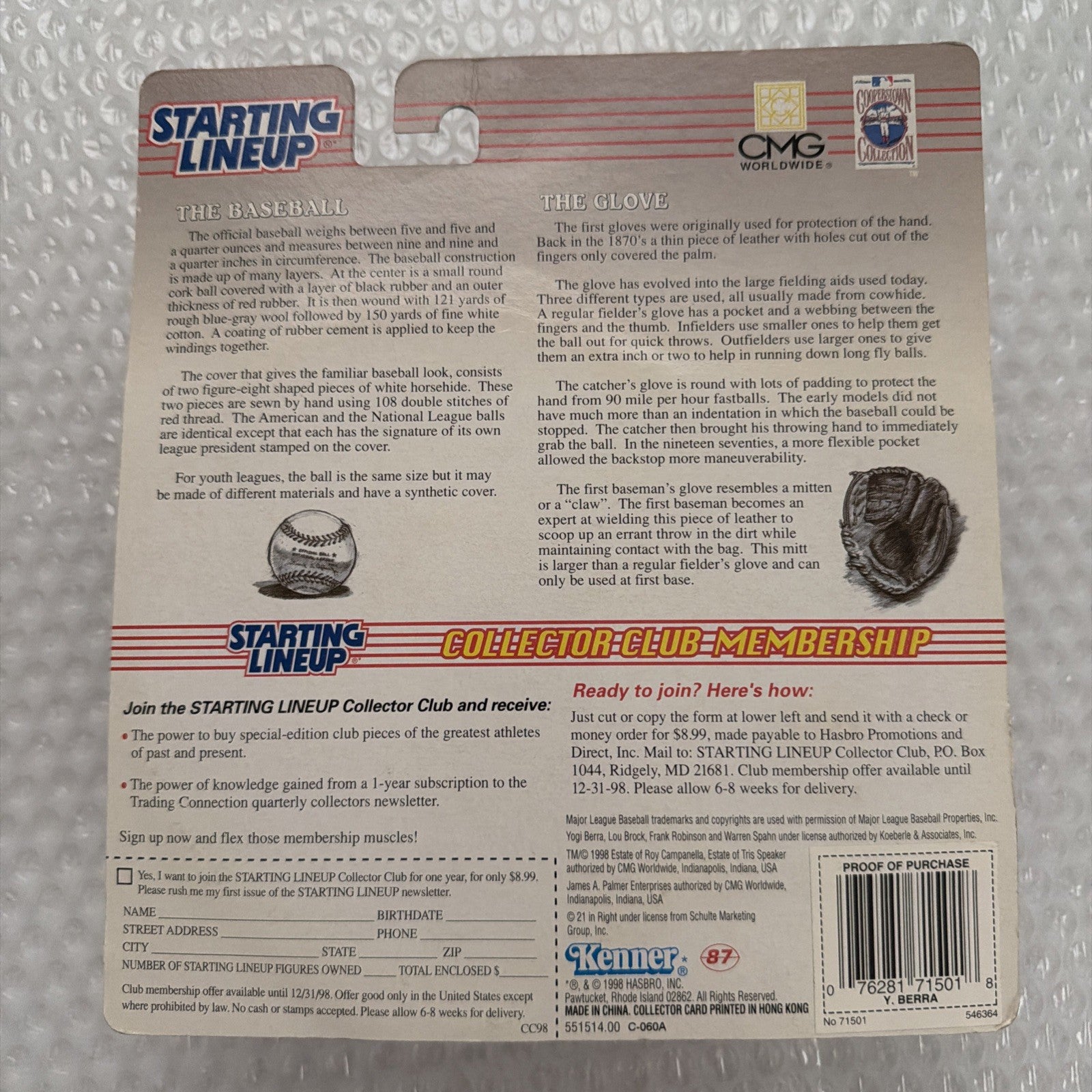 1998 Starting Lineup Baseball Cooperstown Collection Yogi Berra Yankees