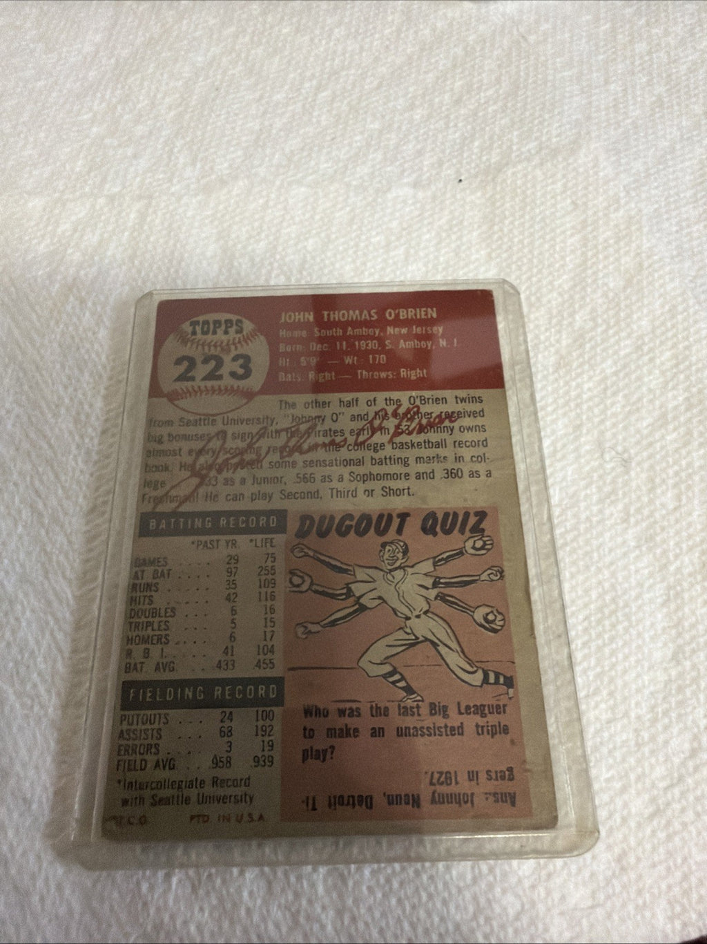 1953 Topps - High # Johnny O'Brien #223 (RC)