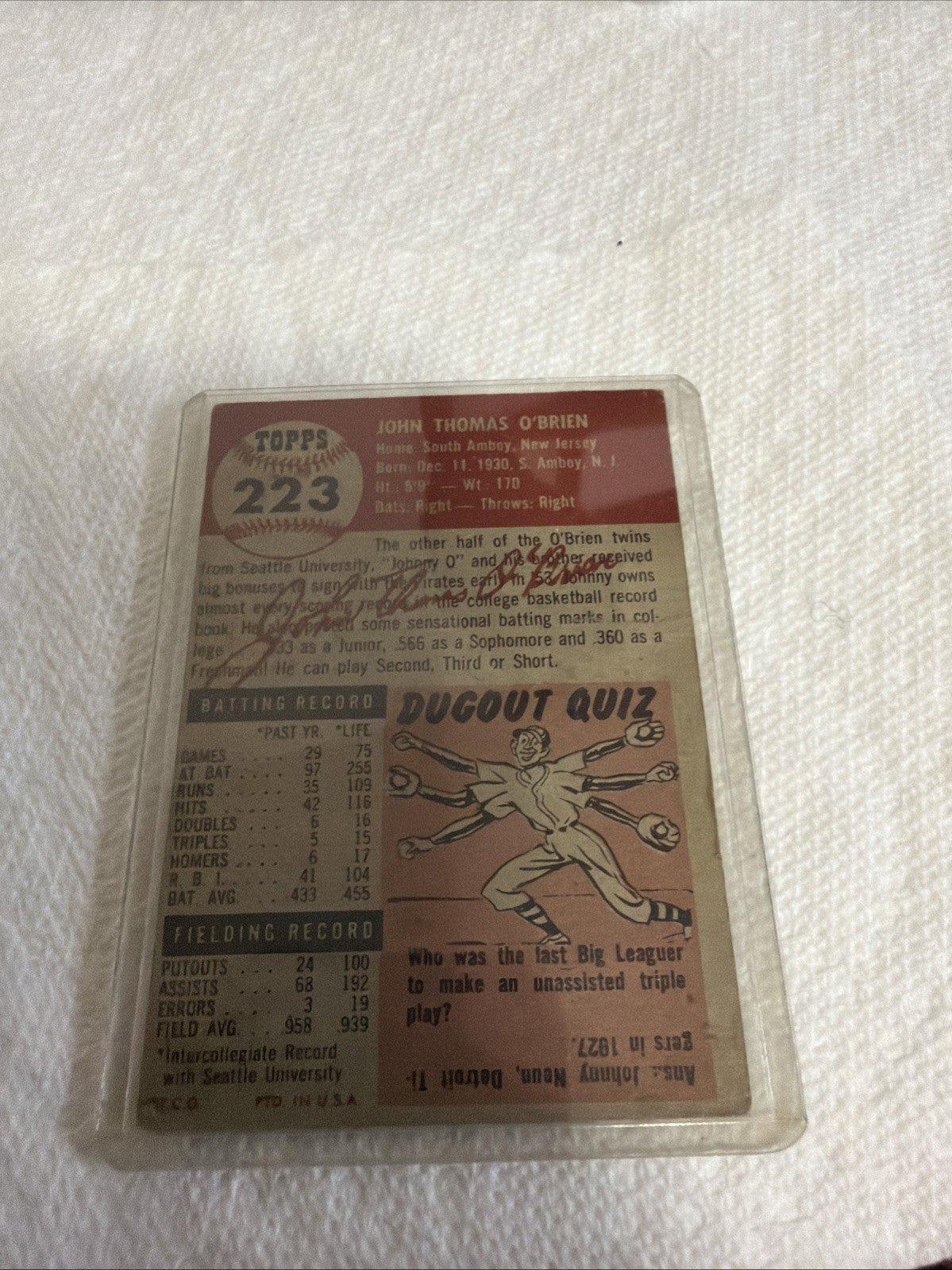 1953 Topps - High # Johnny O'Brien #223 (RC)