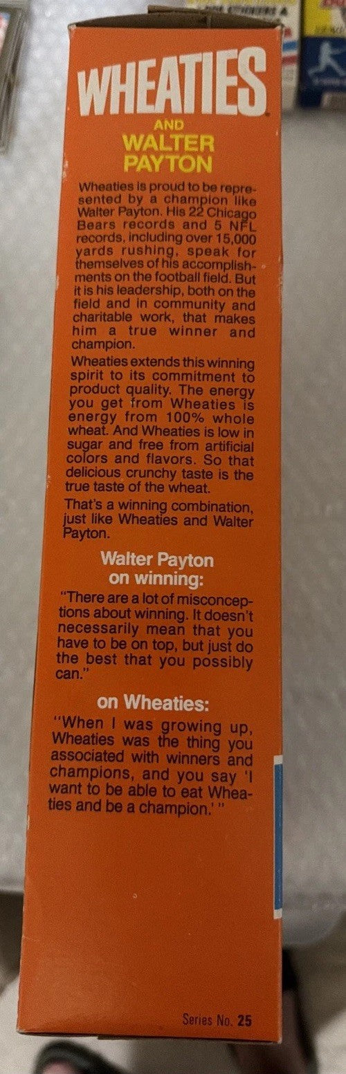 Vintage 1988 Walter Payton Chicago Bears Wheaties Empty Cereal Box