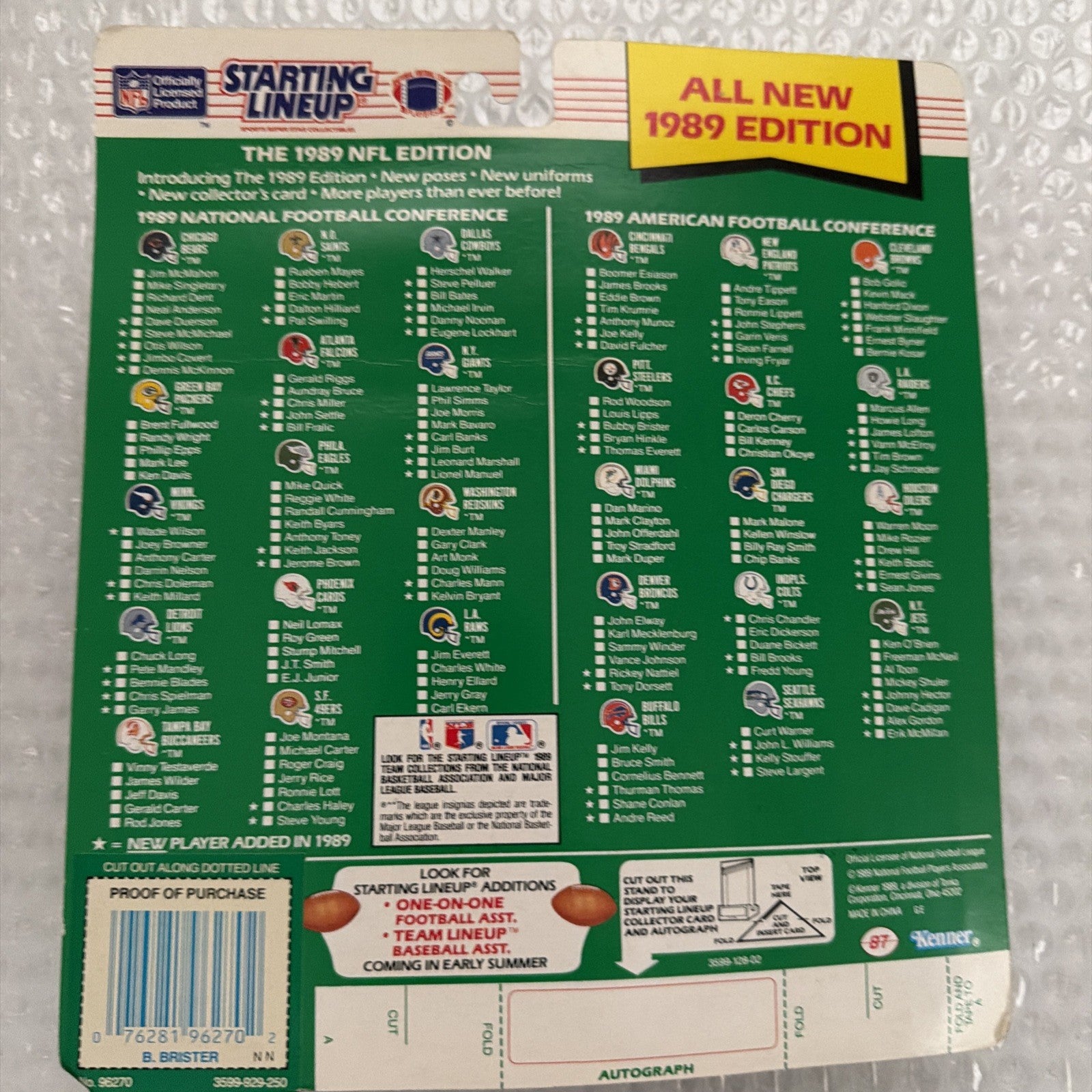 NEW 1989 BUBBY BRISTER Starting Lineup Pittsburgh Steelers NFL  Figure & Card