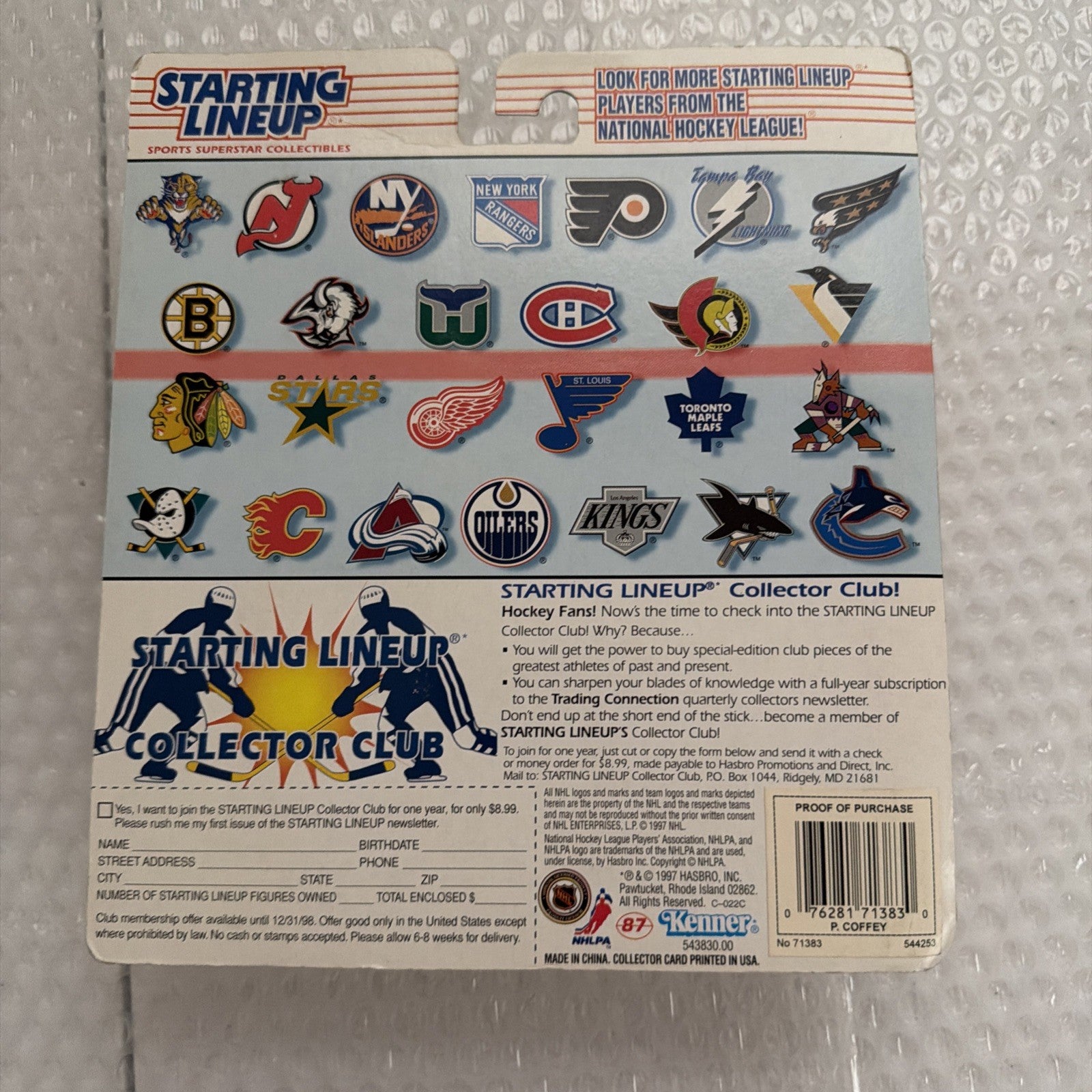 1997 Starting Lineup Paul Coffey Philadelphia Flyers With Detroit Red Wings Card